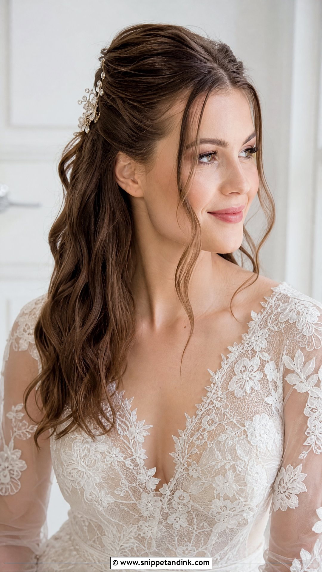 Half Up Half Down Wedding Style for Round Face - Snippet and Ink - 20 Round Face Bride Hairstyle Ideas