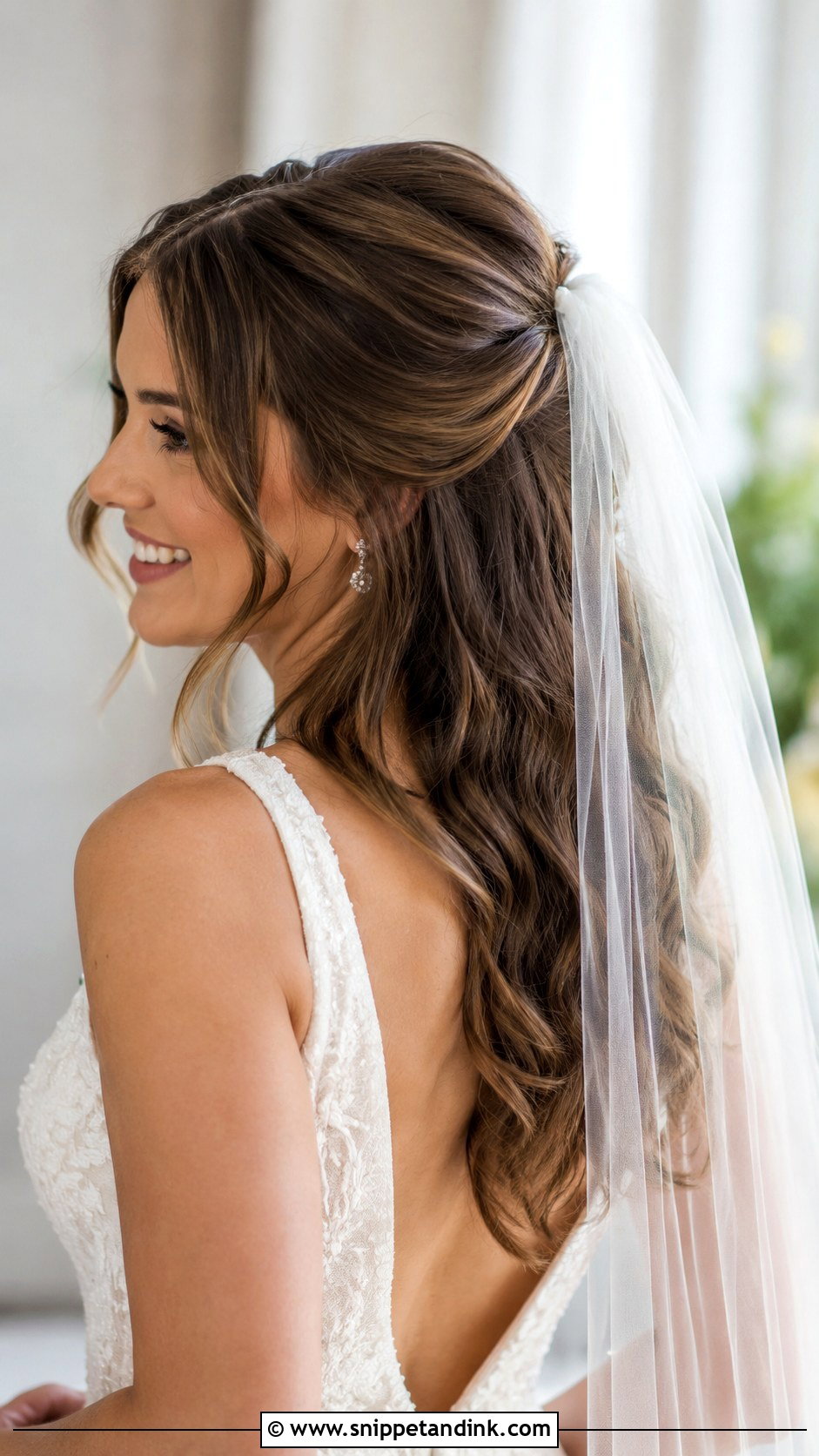 Half Up Half Down With A Veil - Snippet and Ink - 30 Hair Down Wedding Styles
