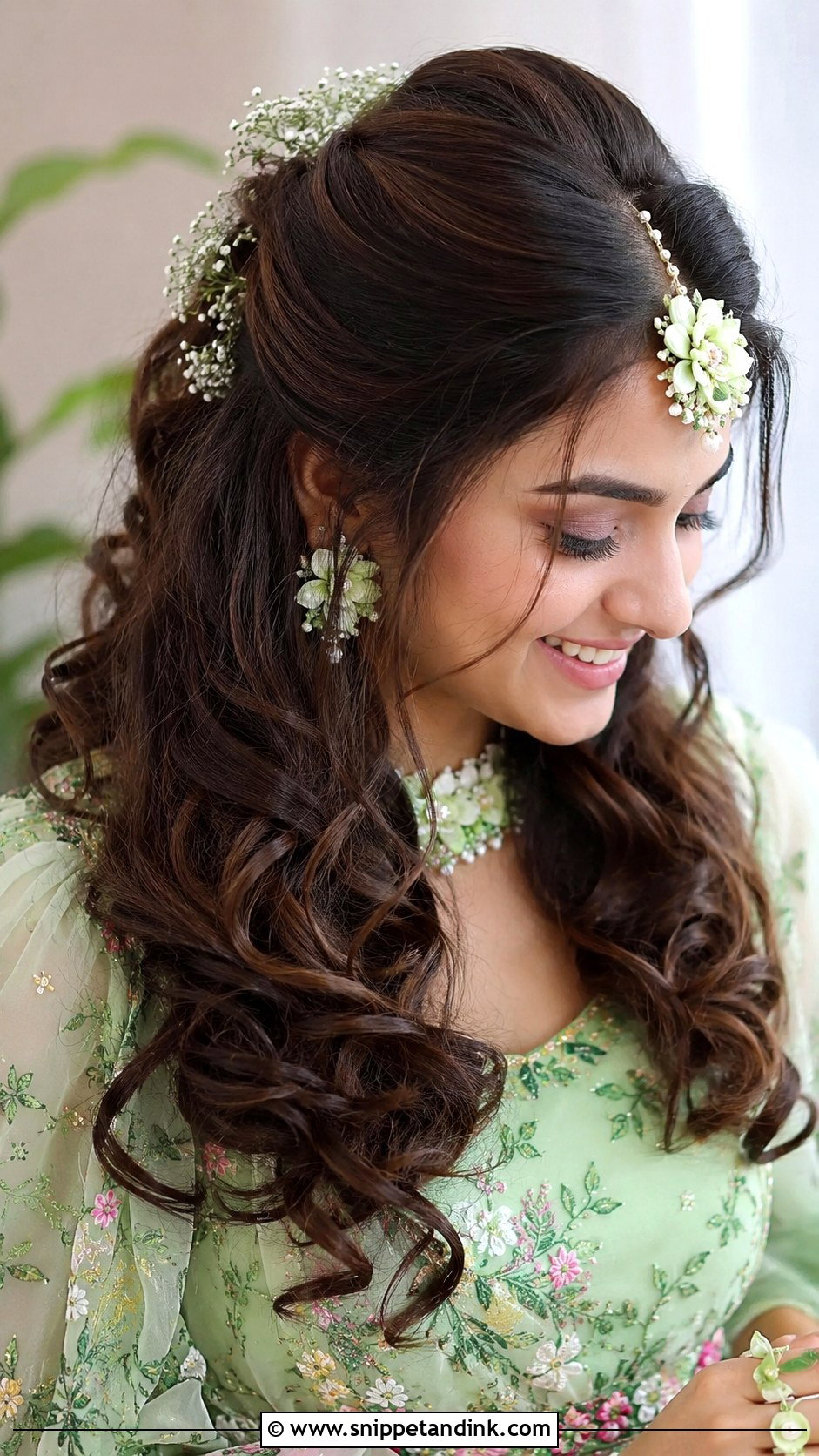 Half Up Half Down With Babys Breath - Snippet and Ink - 20 Indian Wedding Hair Styles