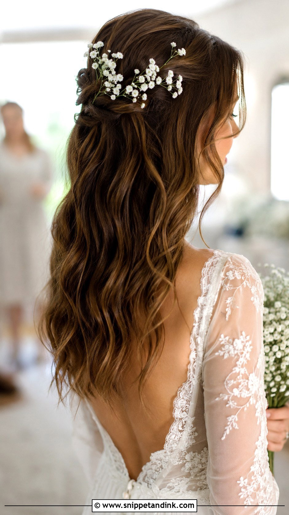 Half Up Half Down With Babys Breath - Snippet and Ink - 30 Short Half-Up Half-Down Wedding Hair Ideas