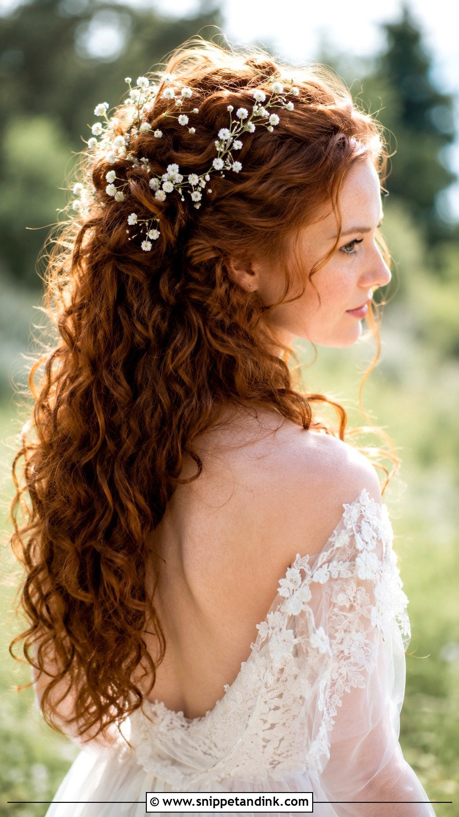 Half Up Half Down With Babys Breath - Snippet and Ink - 35 Half-Up Half-Down Wedding Hairstyles