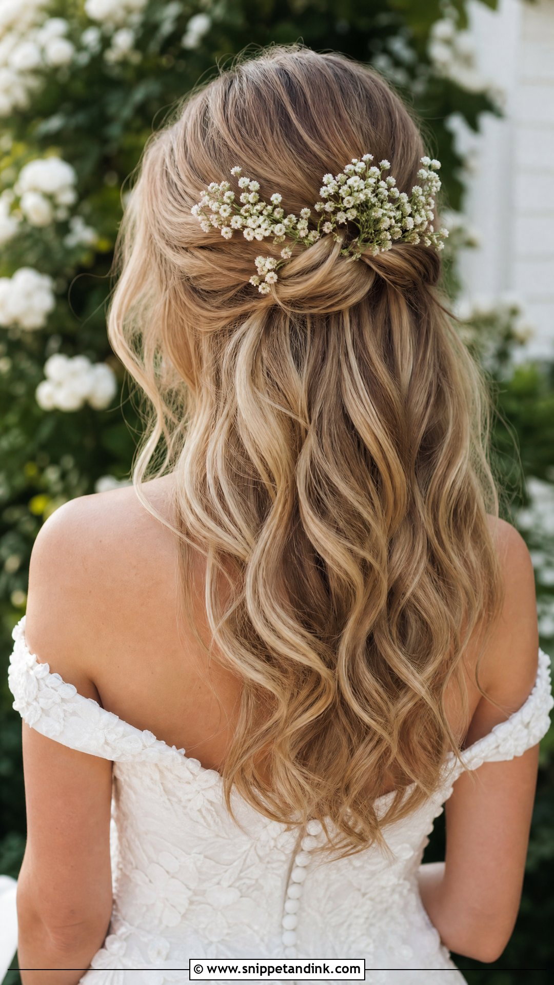 Half Up Half Down With Babys Breath - Snippet and Ink - 20 Bridal Hairstyles with Flowers