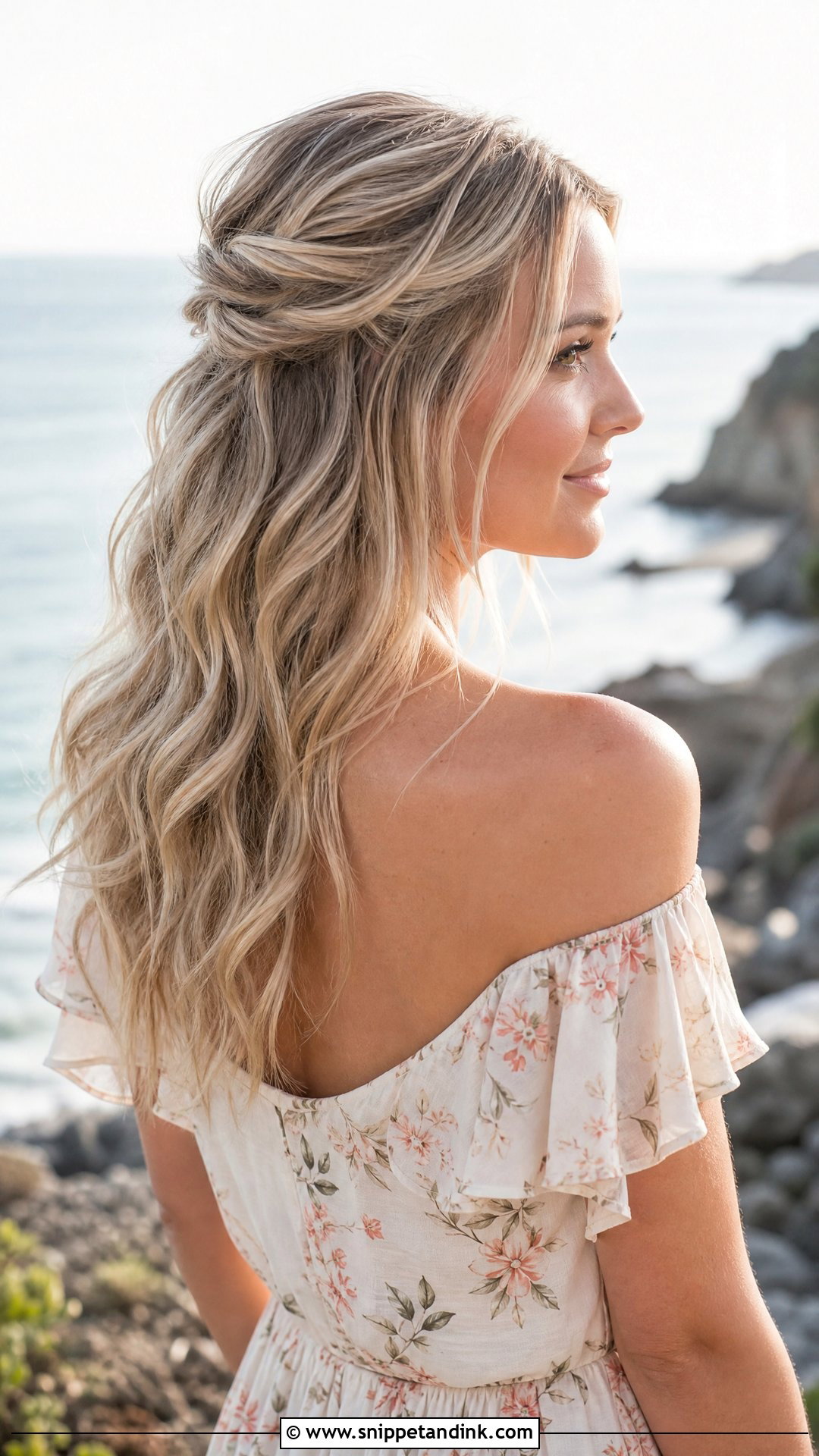 Half Up Half Down With Beach Waves - Snippet and Ink - 25 Half-Up Half-Down Wedding Guest Hair Ideas