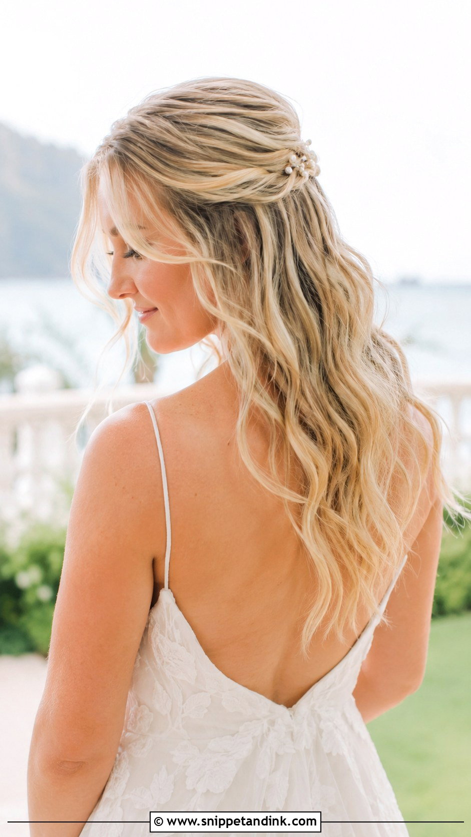 Half Up Half Down With Beachy Waves - Snippet and Ink - 30 Short Half-Up Half-Down Wedding Hair Ideas