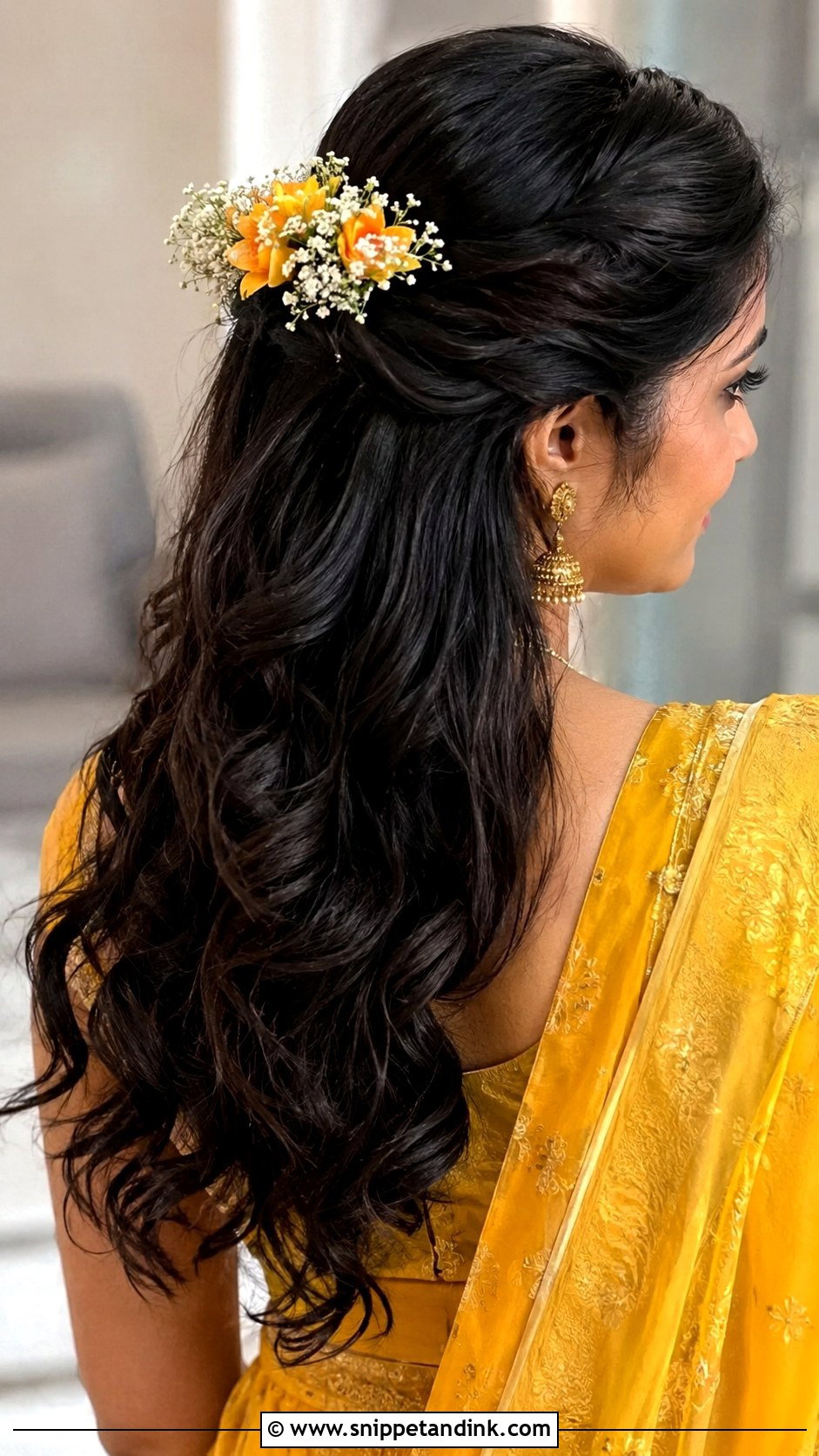 Half Up Half Down With Blooms - Snippet and Ink - 25 Hairstyles for Haldi Ceremony