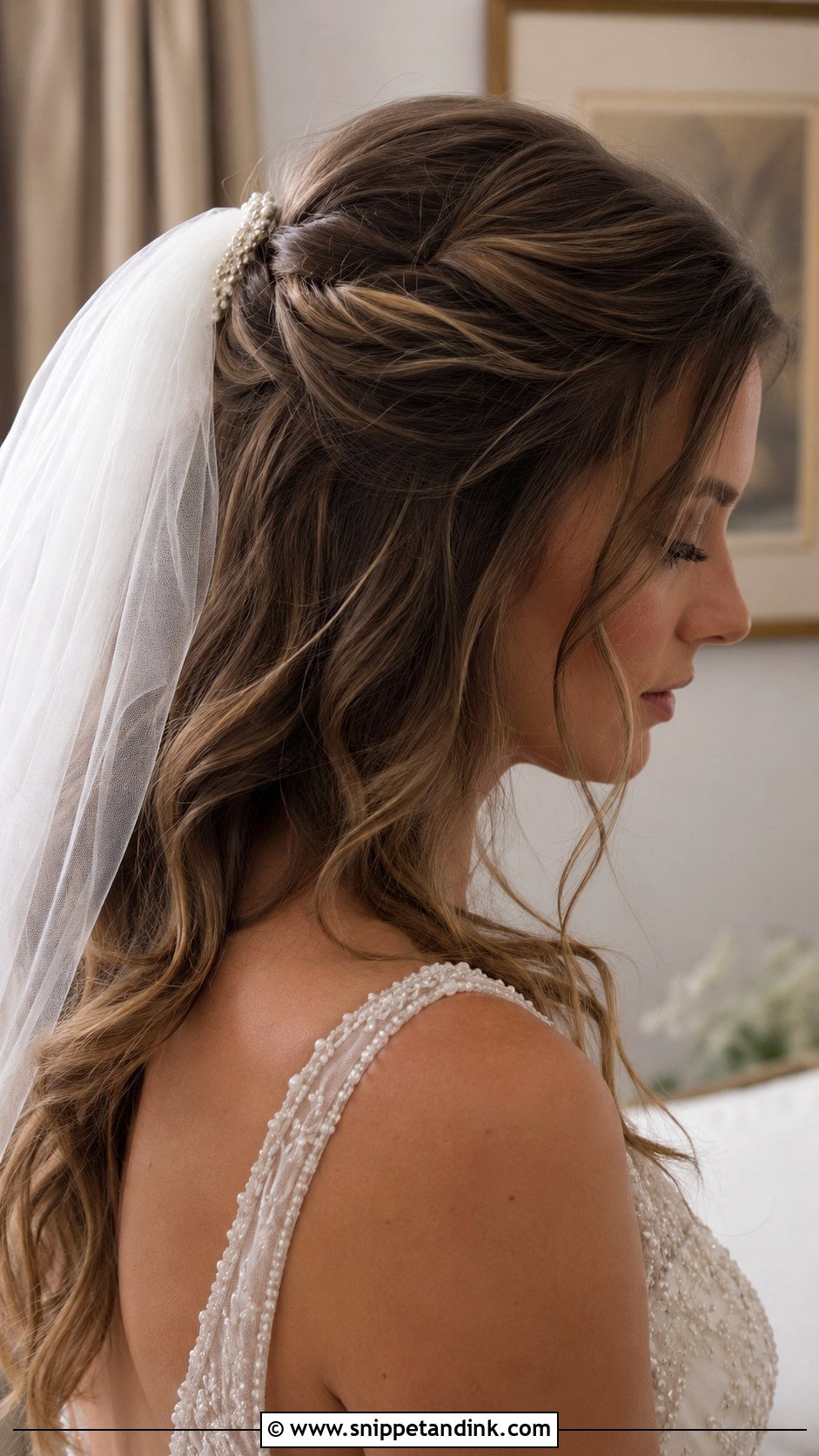 Half Up Half Down With Blusher Veil - Snippet and Ink - 25 Blusher Veil with Hair Down Ideas