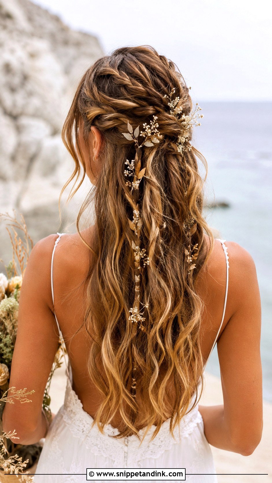Half Up Half Down With Bohemian Accents - Snippet and Ink - 35 Bridal Half-Up Half-Down Hair Ideas