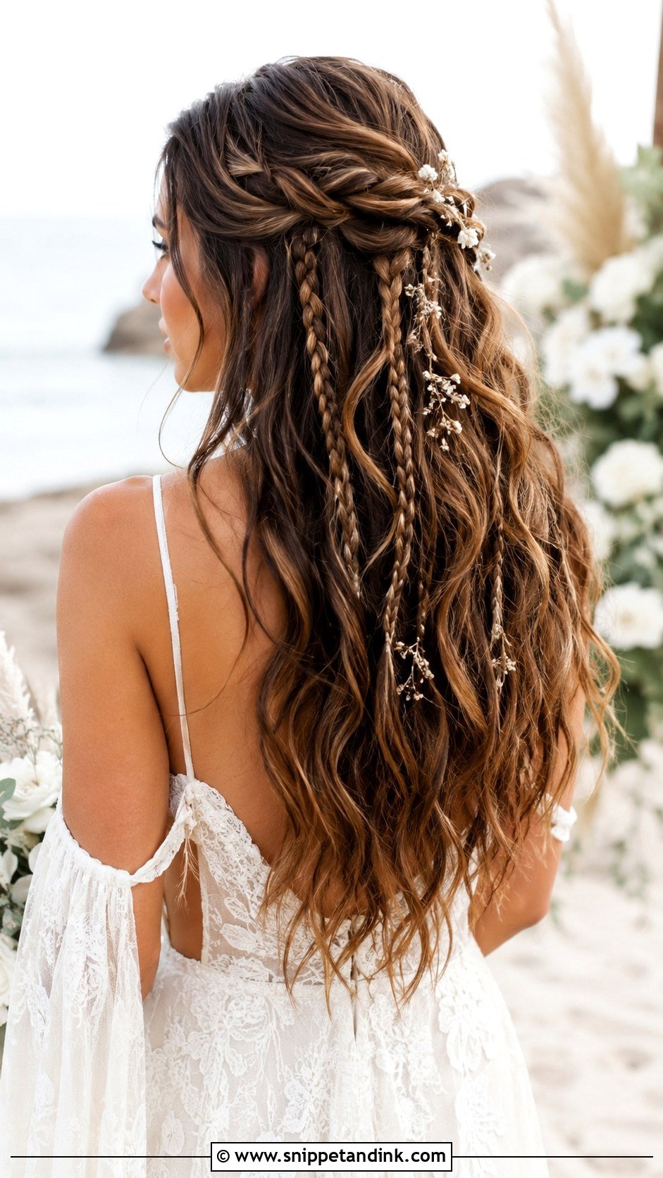 Half Up Half Down With Boho Braids - Snippet and Ink - 25 Half-Up Half-Down Wedding Hair Front Pic Ideas