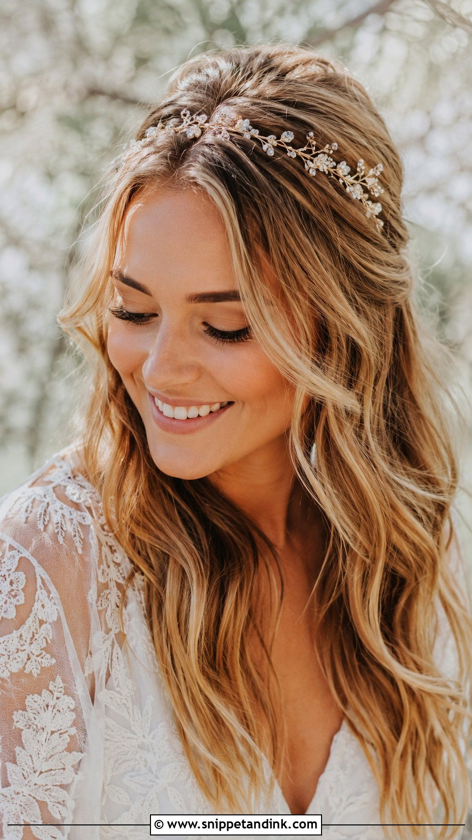 Half Up Half Down With Boho Headband - Snippet and Ink - 20 Shoulder Length Half-Up Half-Down Wedding Hair Ideas
