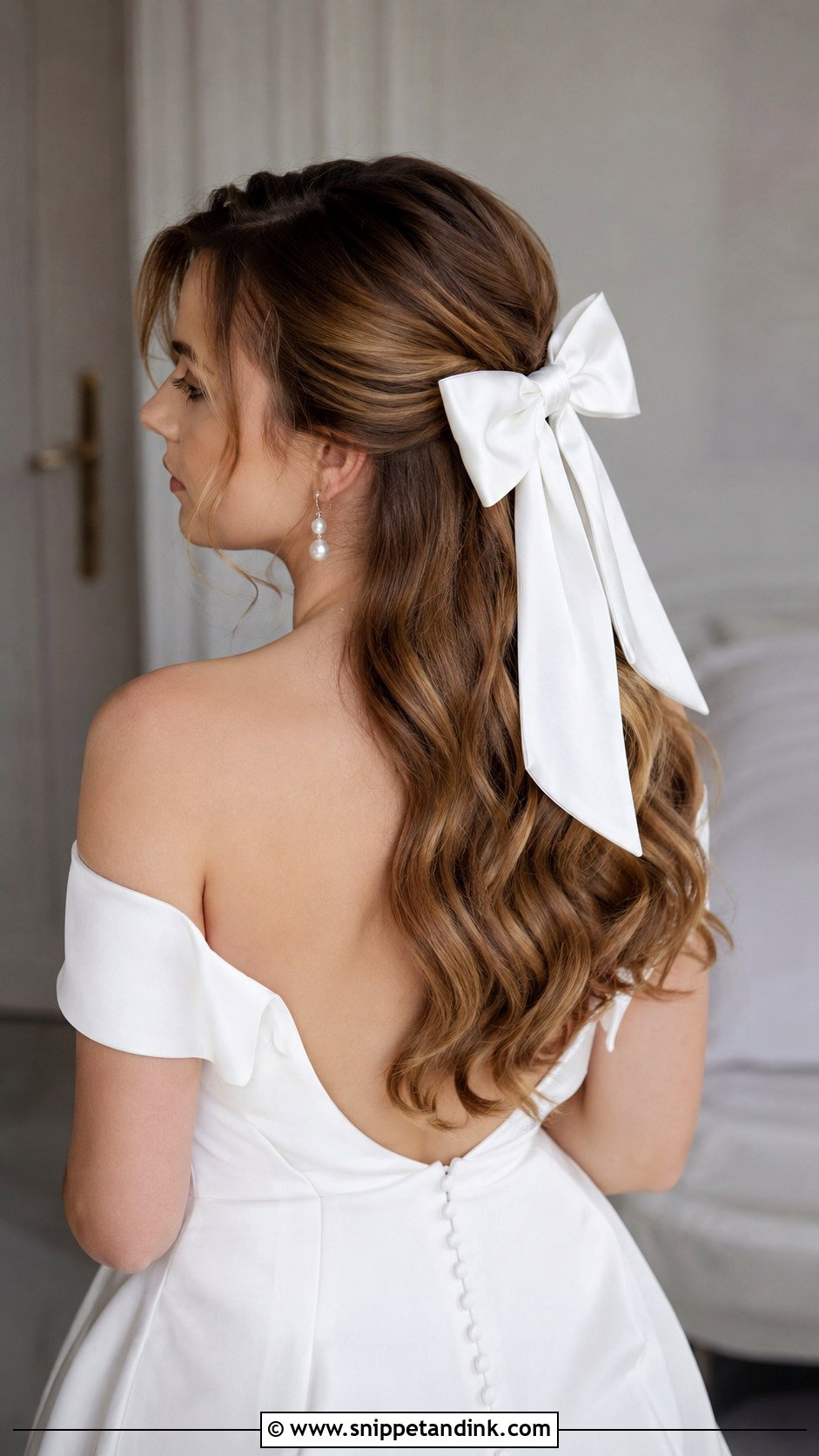 Half Up Half Down With Bow - Snippet and Ink - 25 Half-Up Half-Down Bride Hair Ideas