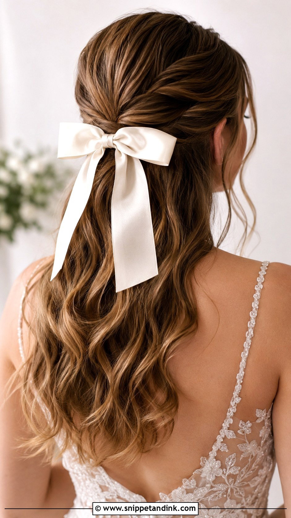 Half Up Half Down With Bow - Snippet and Ink - 20 Half-Up Half-Down Wedding Hair Inspo Ideas