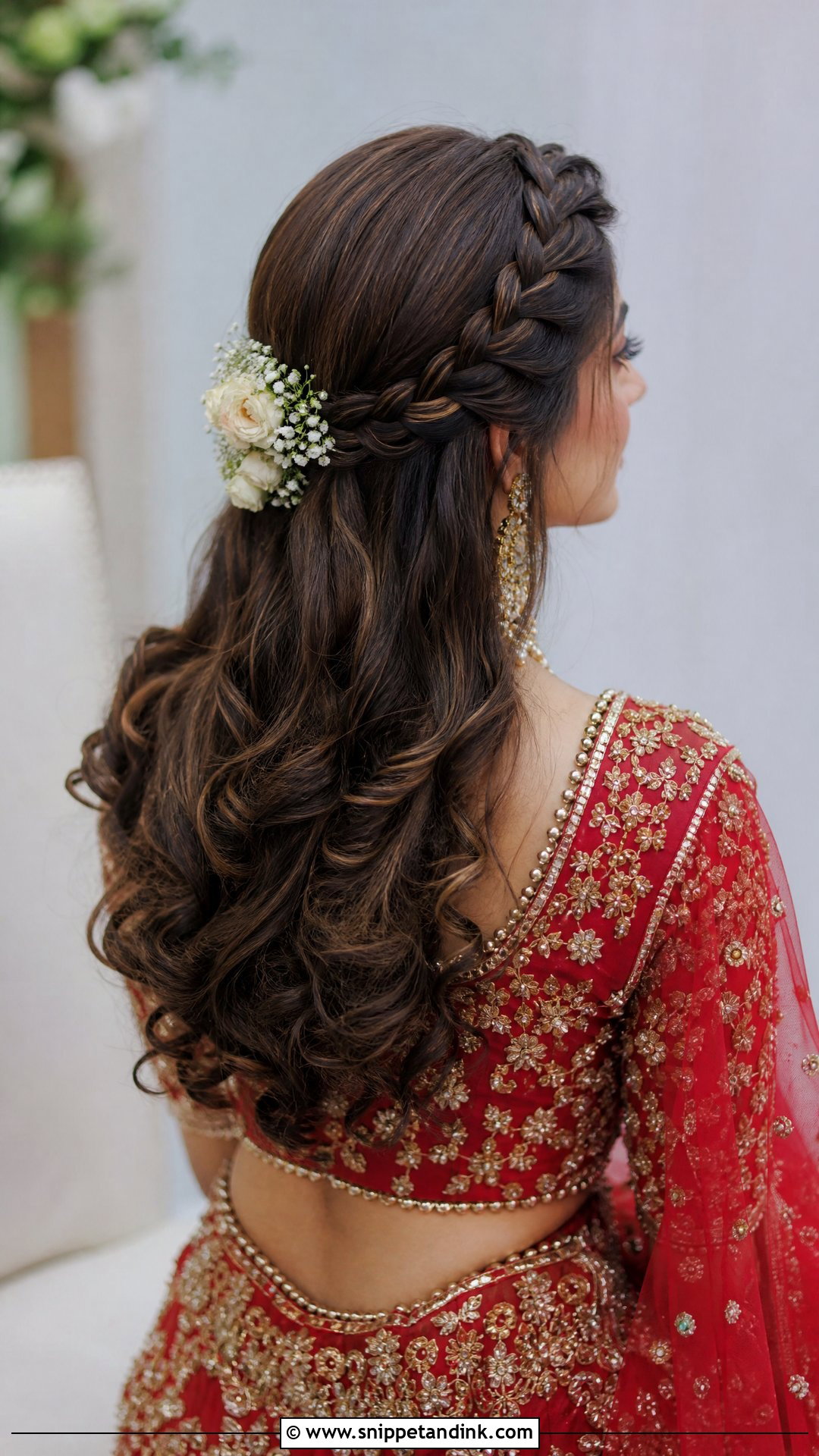 Half Up Half Down With Braided Crown - Snippet and Ink - 20 Pakistani Baraat Hairstyles