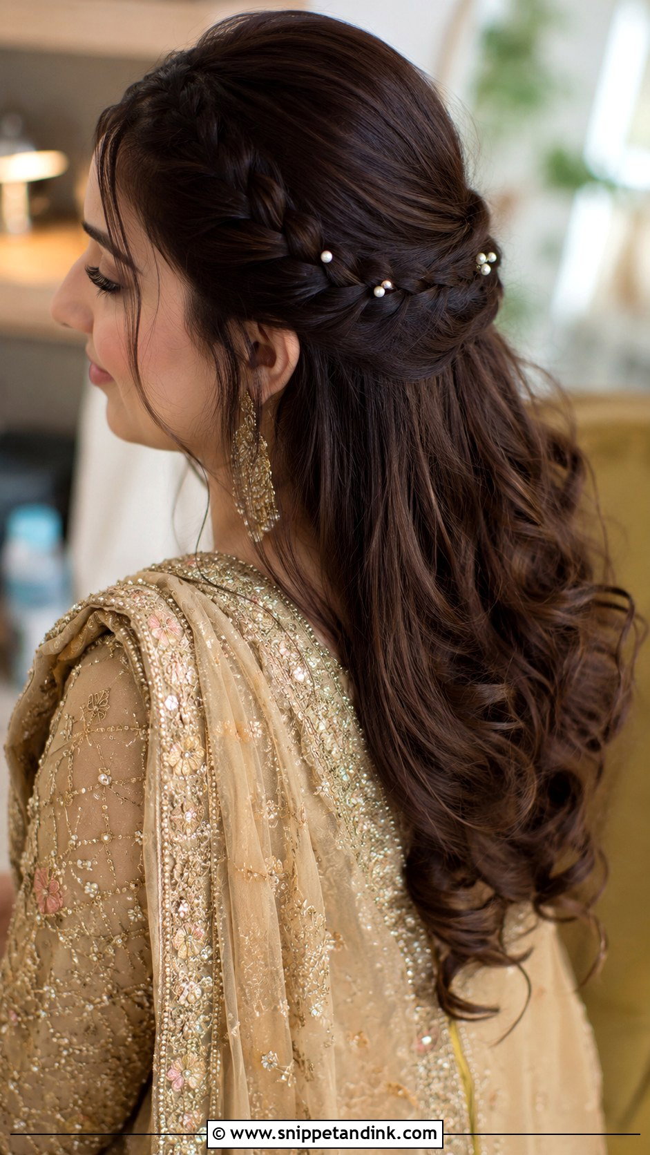 Half Up Half Down With Braided Crown - Snippet and Ink - 20 Pakistani Barat Bride Hairstyles