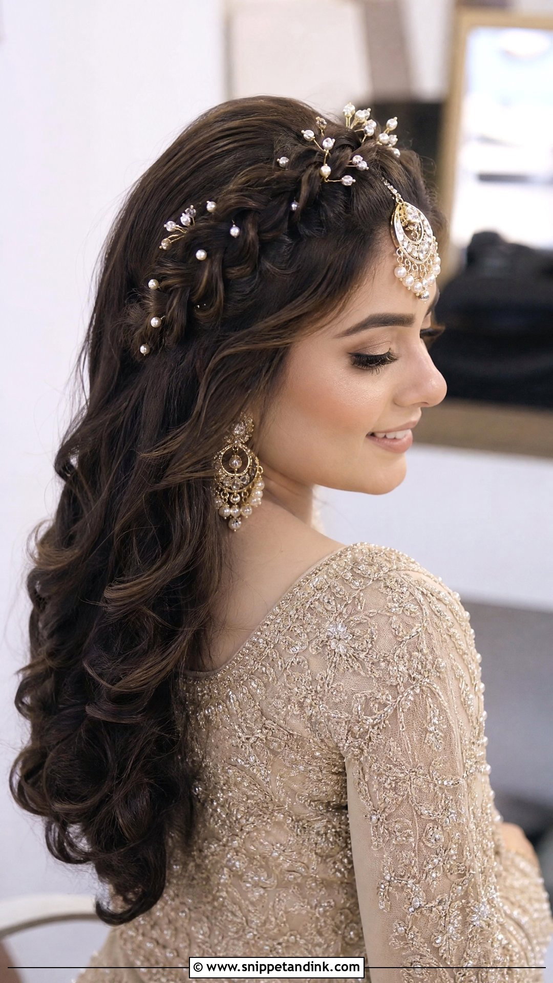 Half Up Half Down With Braided Crown - Snippet and Ink - 20 Pakistani Bridal Hairstyles Nikah