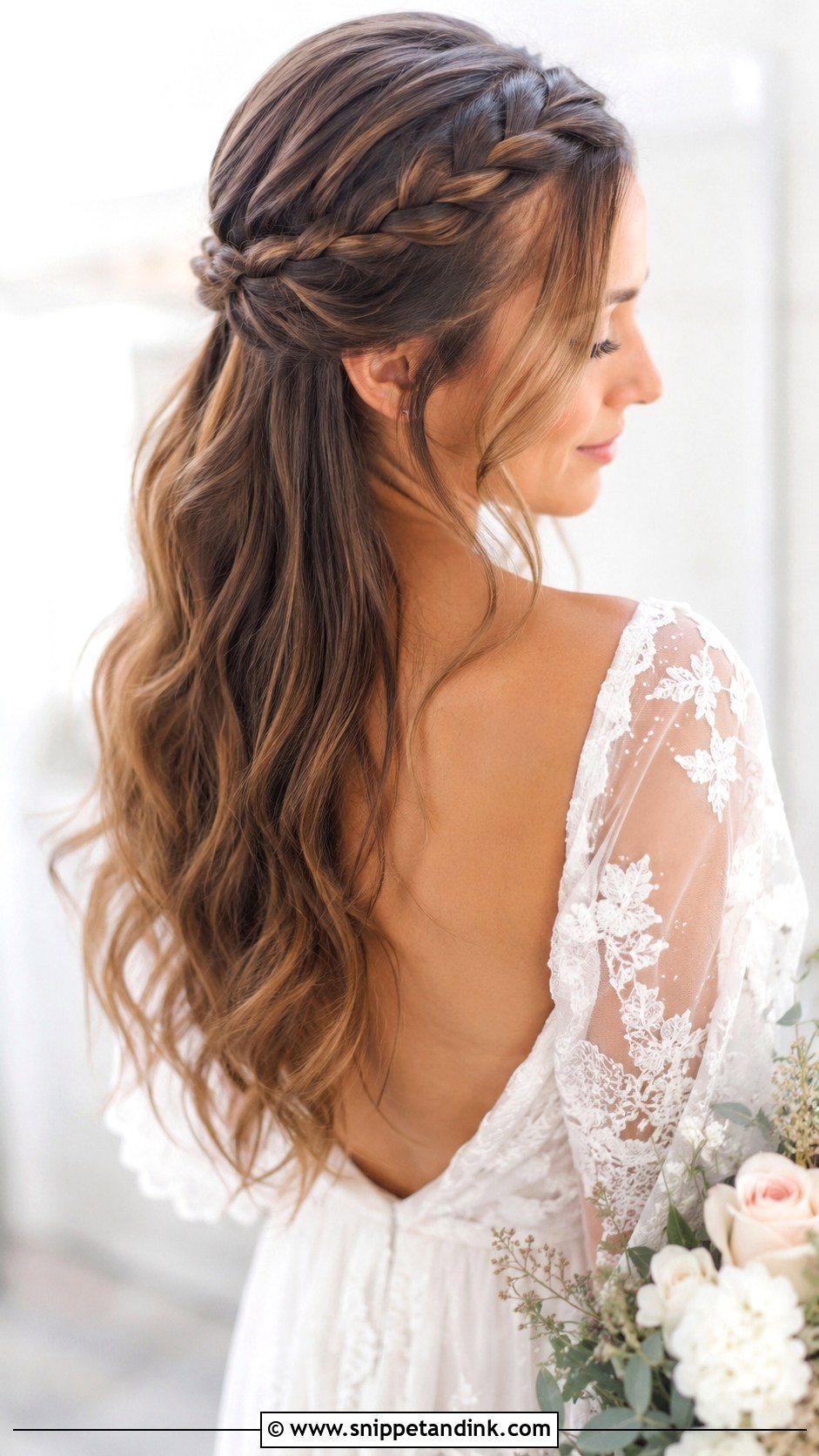 Half Up Half Down With Braided Crown - Snippet and Ink - 25 Half-Up Half-Down Bride Hair Ideas