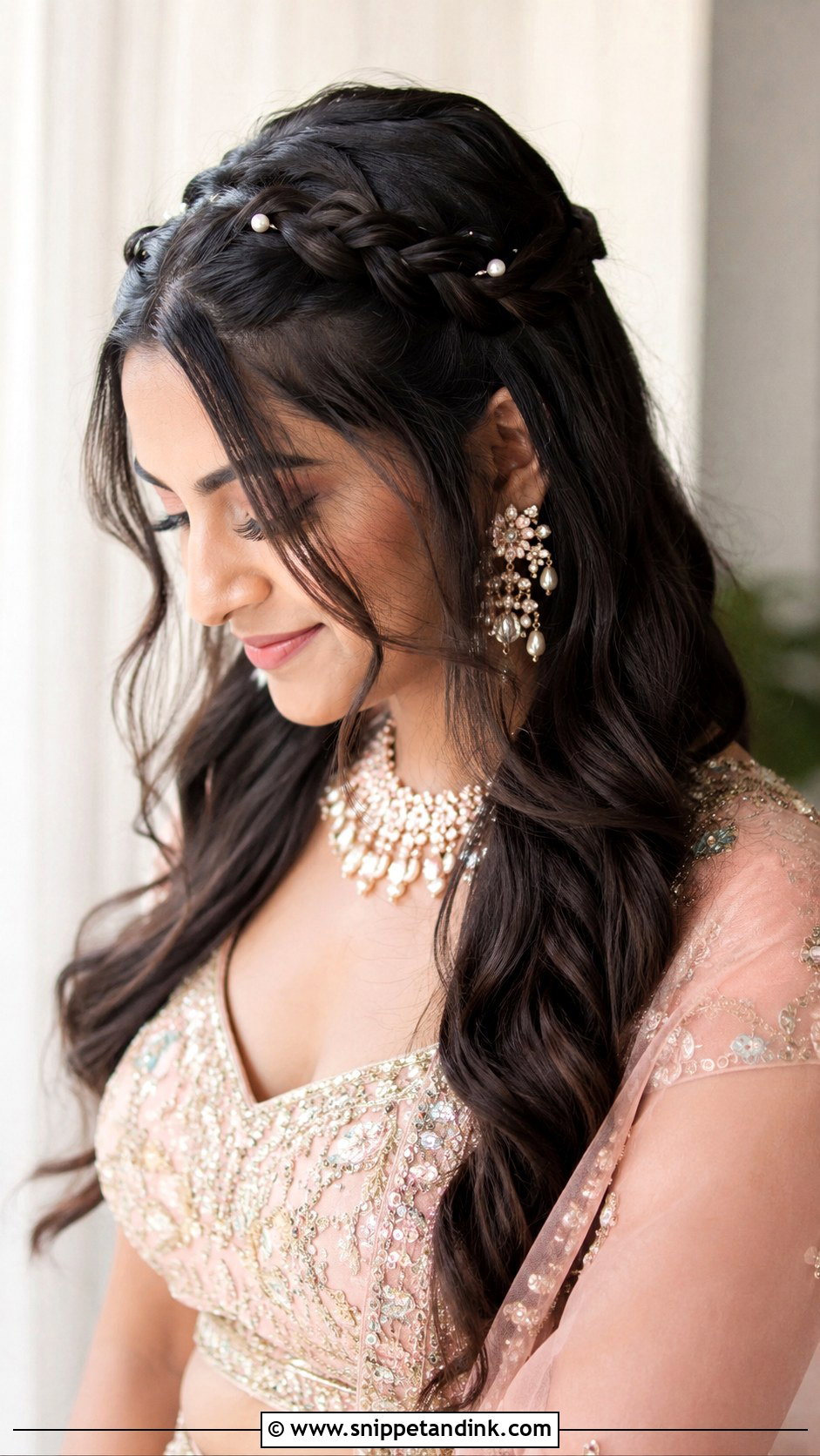 Half Up Half Down With Braided Crown - Snippet and Ink - 25 Indian Bridal Open Hairstyles