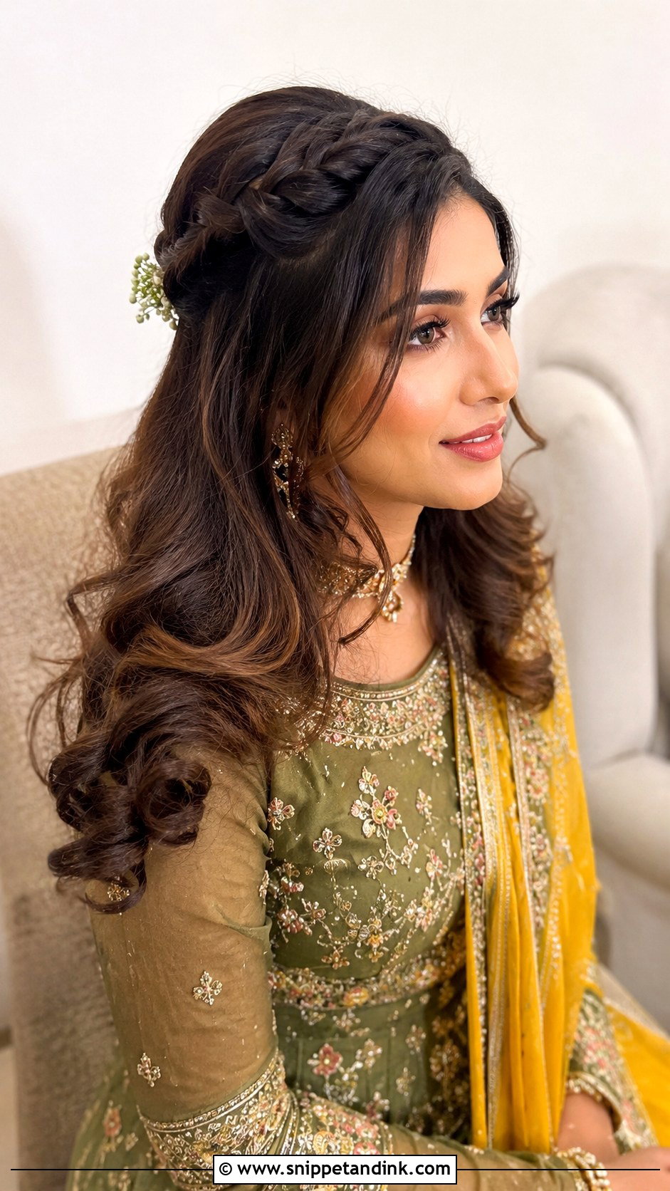 Half Up Half Down With Braided Crown - Snippet and Ink - 25 Pakistani Wedding Hairstyles