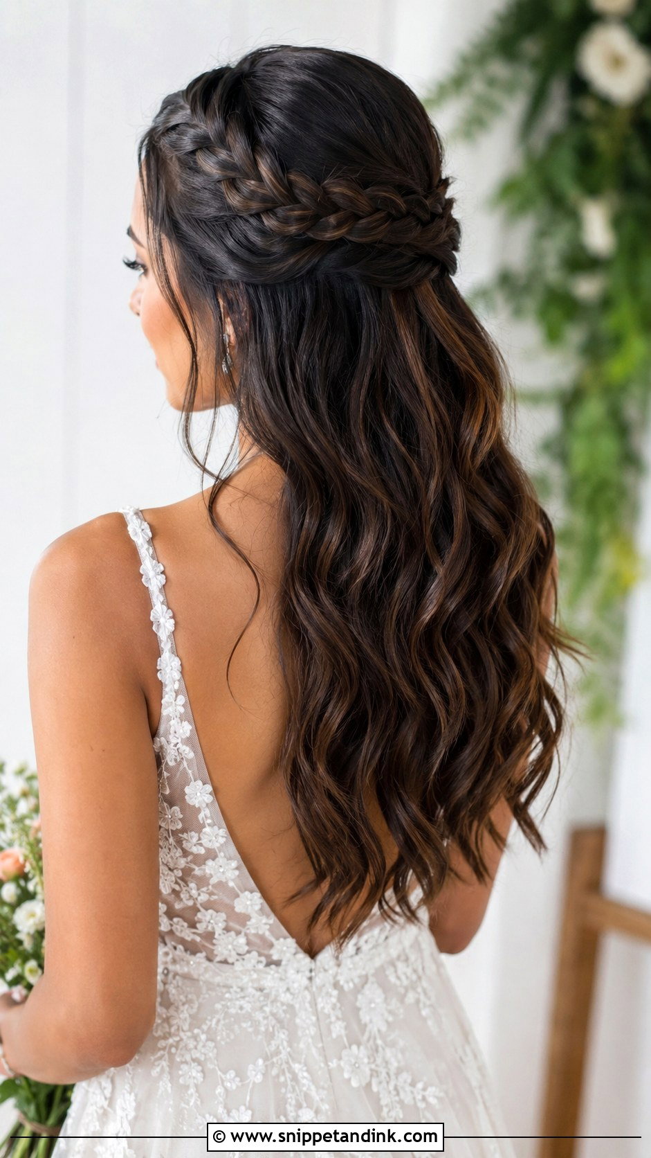 Half Up Half Down With Braided Crown - Snippet and Ink - 35 Half-Up Half-Down Wedding Hair Ideas