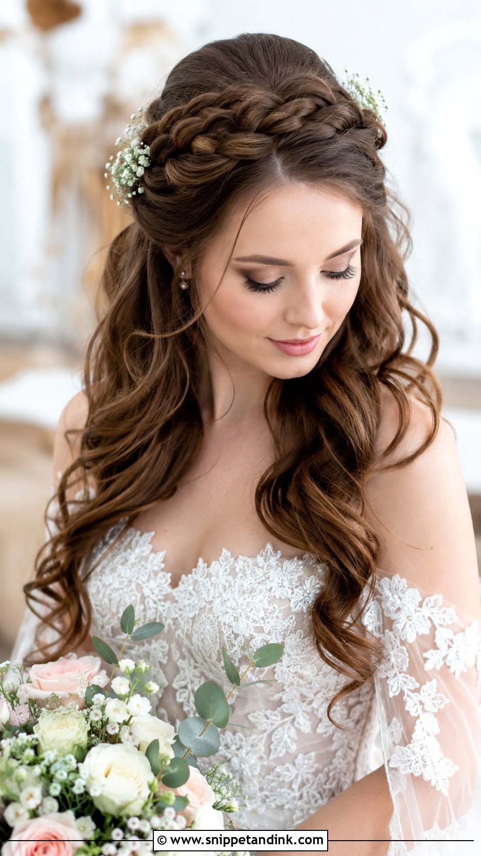 Half Up Half Down With Braided Crown - Snippet and Ink - 20 Half-Up Half-Down Wedding Hair Styles