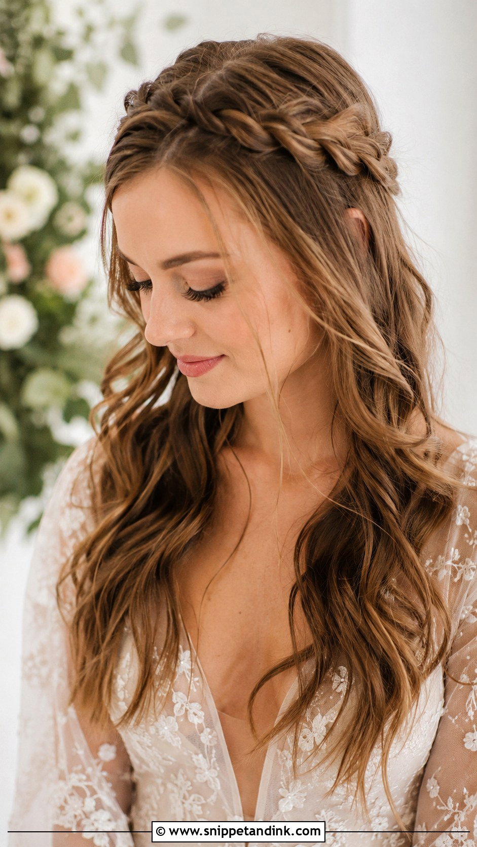 Half Up Half Down With Braided Headband - Snippet and Ink - 25 Loose Half-Up Half-Down Wedding Hair Ideas