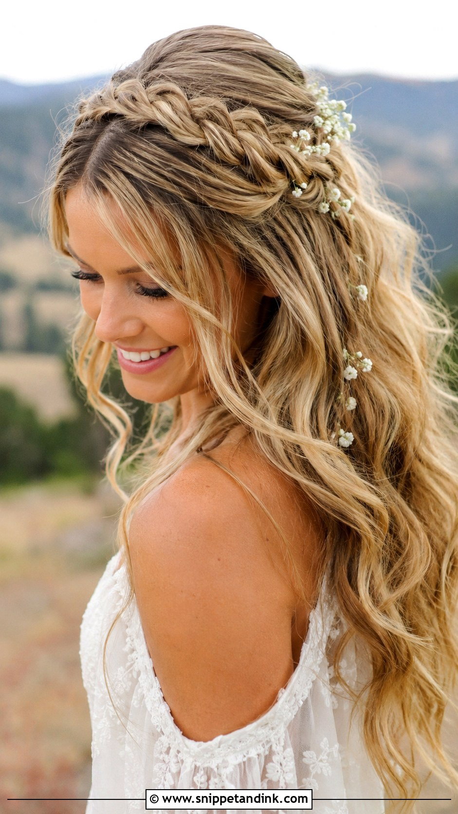 Half Up Half Down With Braided Headband - Snippet and Ink - 35 Bridal Half-Up Half-Down Hair Ideas