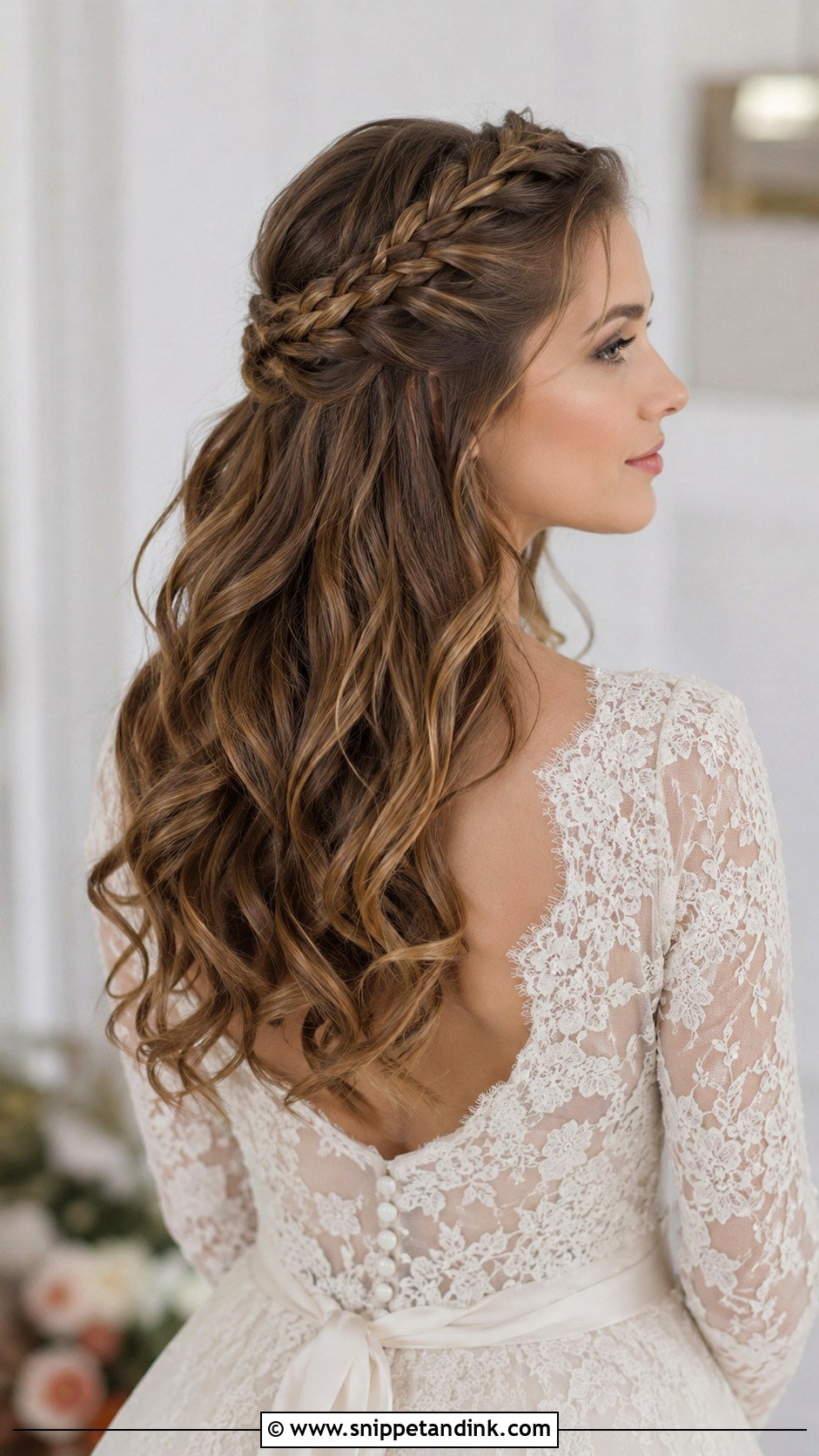Half Up Half Down With Braided Headband - Snippet and Ink - 35 Half-Up Half-Down Wedding Hair Ideas