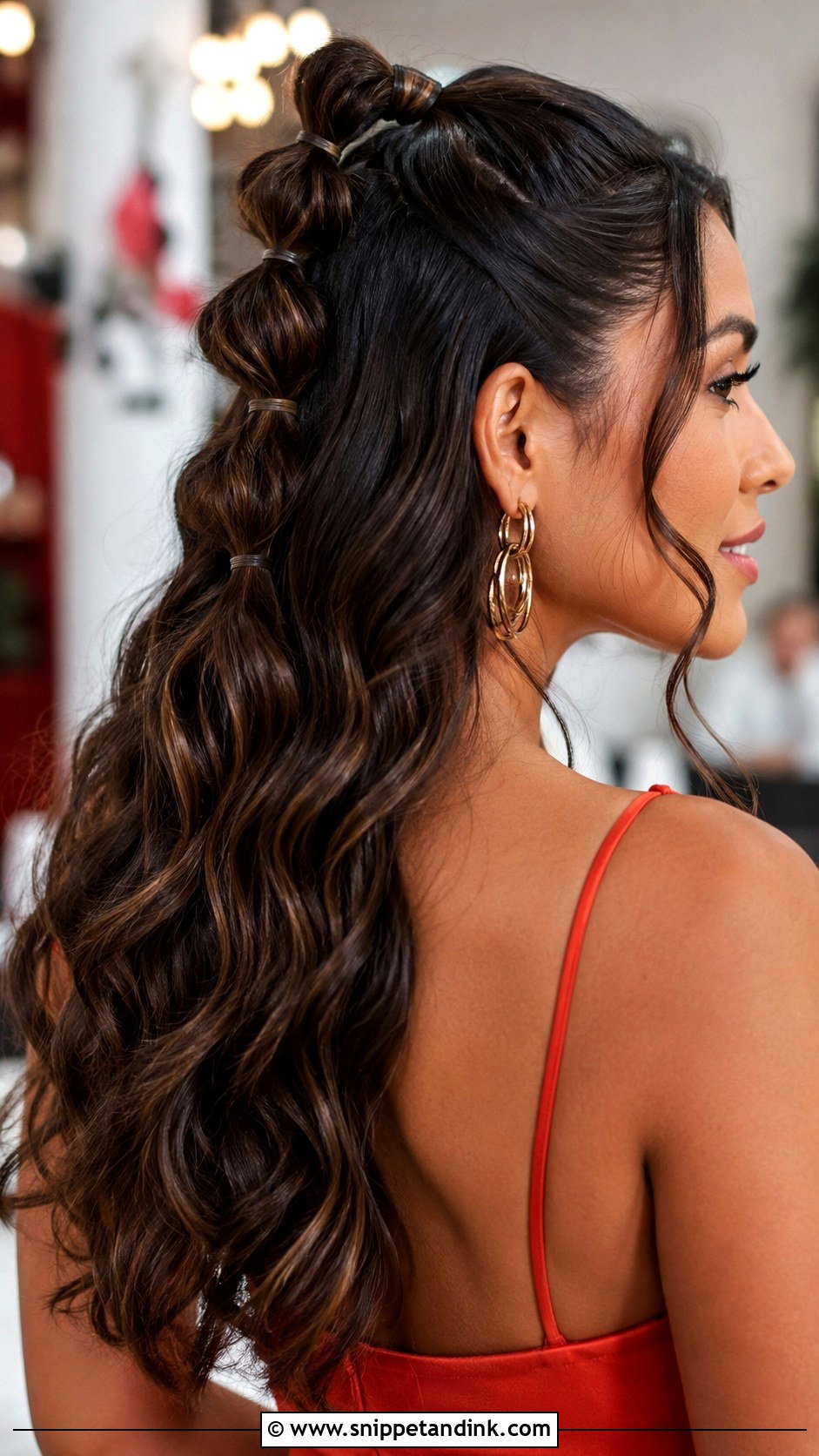 Half Up Half Down With Bubble Ponytail - Snippet and Ink - 25 Half-Up Half-Down Wedding Guest Hair Ideas