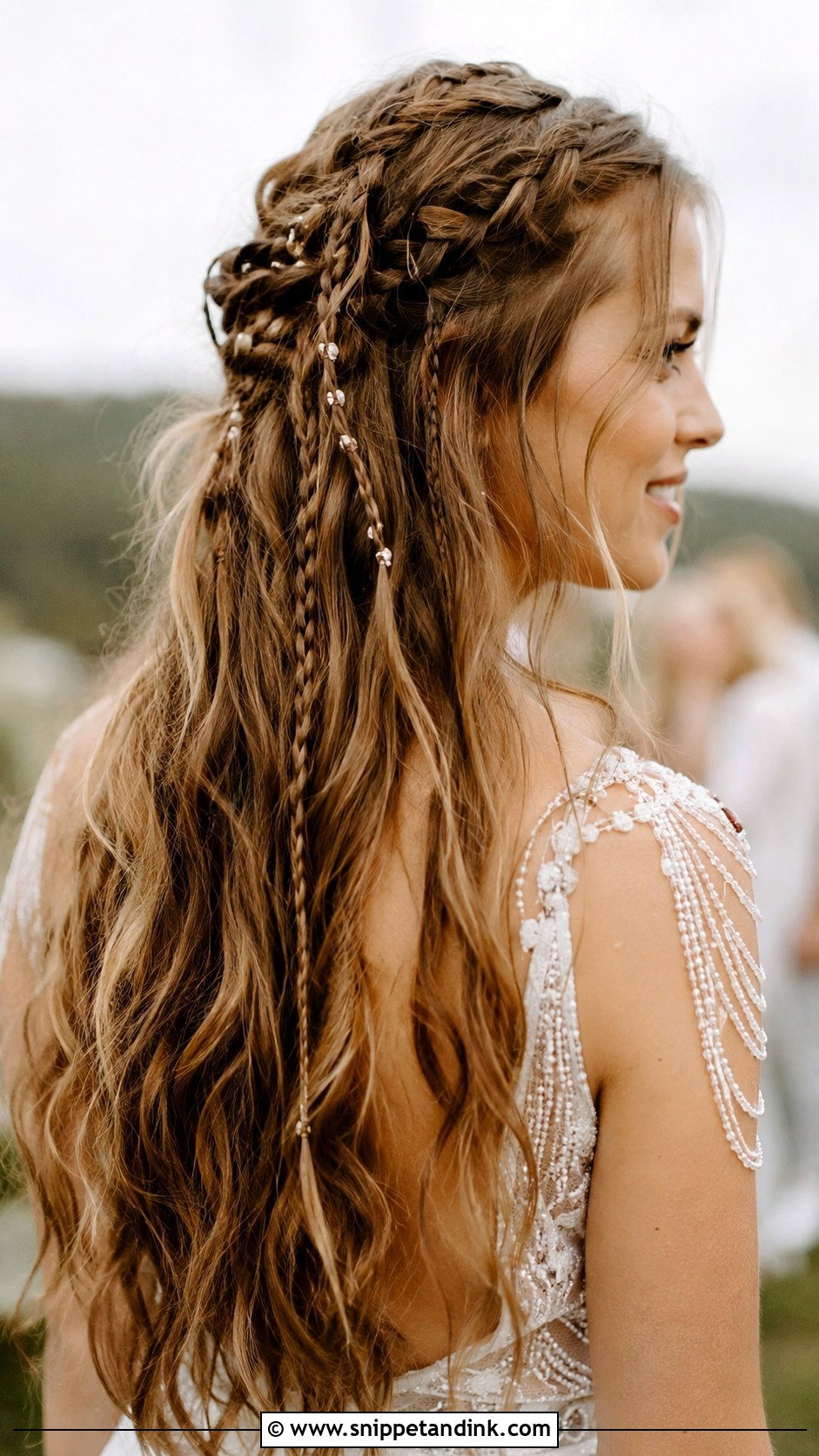 Half Up Half Down With Cascading Braids - Snippet and Ink - 25 Elegant Half-Up Half-Down Wedding Hairstyles
