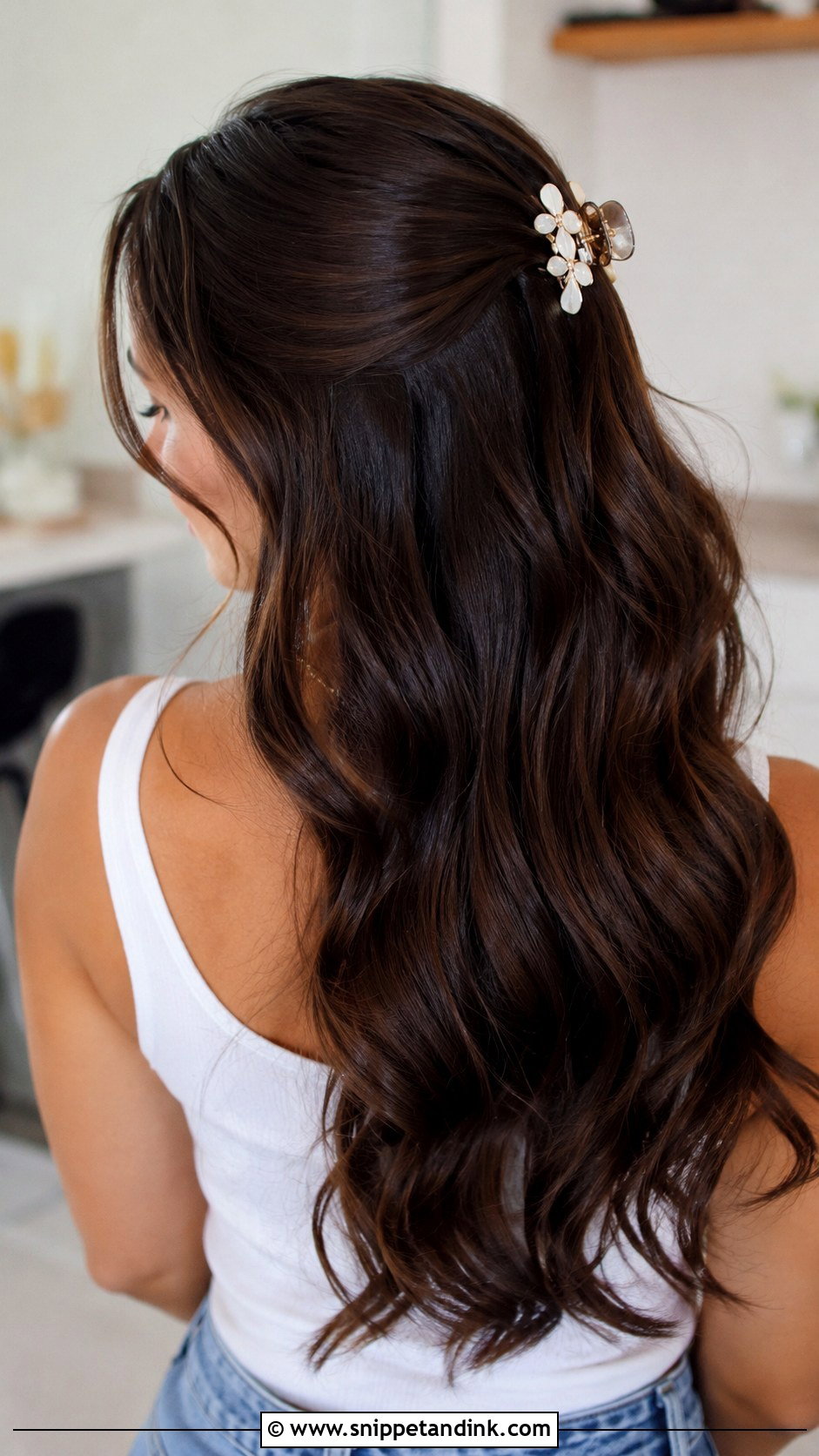 Half Up Half Down With Claw Clip - Snippet and Ink - 25 Half-Up Half-Down Wedding Guest Hair Ideas