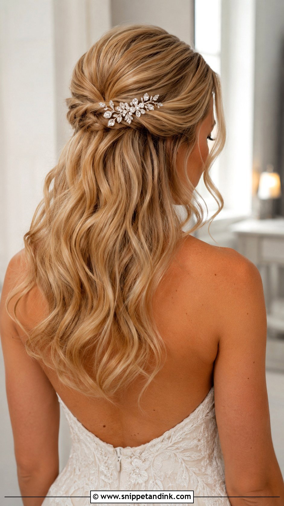 Half Up Half Down With Comb Accessory - Snippet and Ink - 25 Half-Up Half-Down Bride Hair Ideas