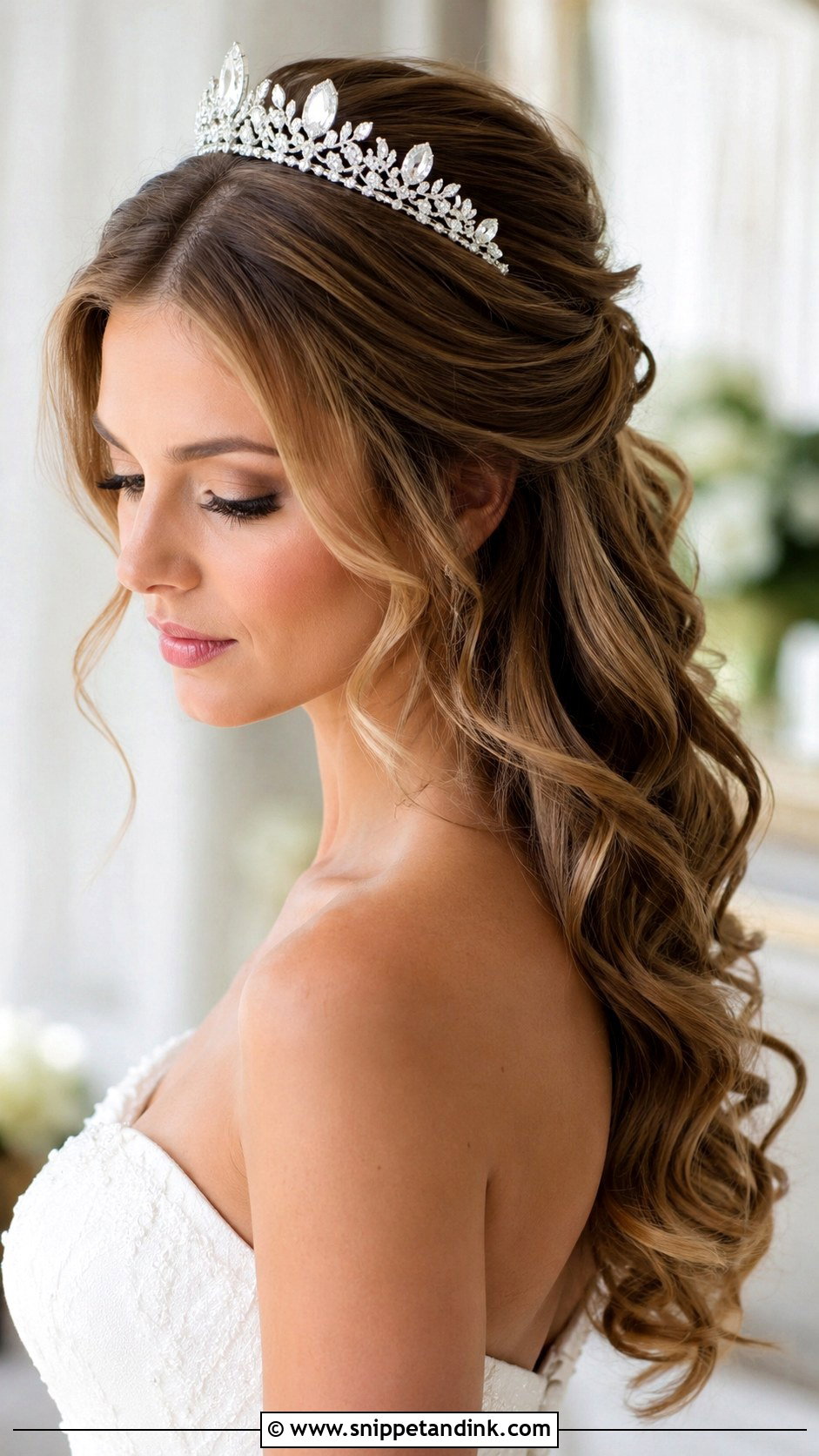 Half Up Half Down With Crown - Snippet and Ink - 30 Wedding Hairstyles with Crown