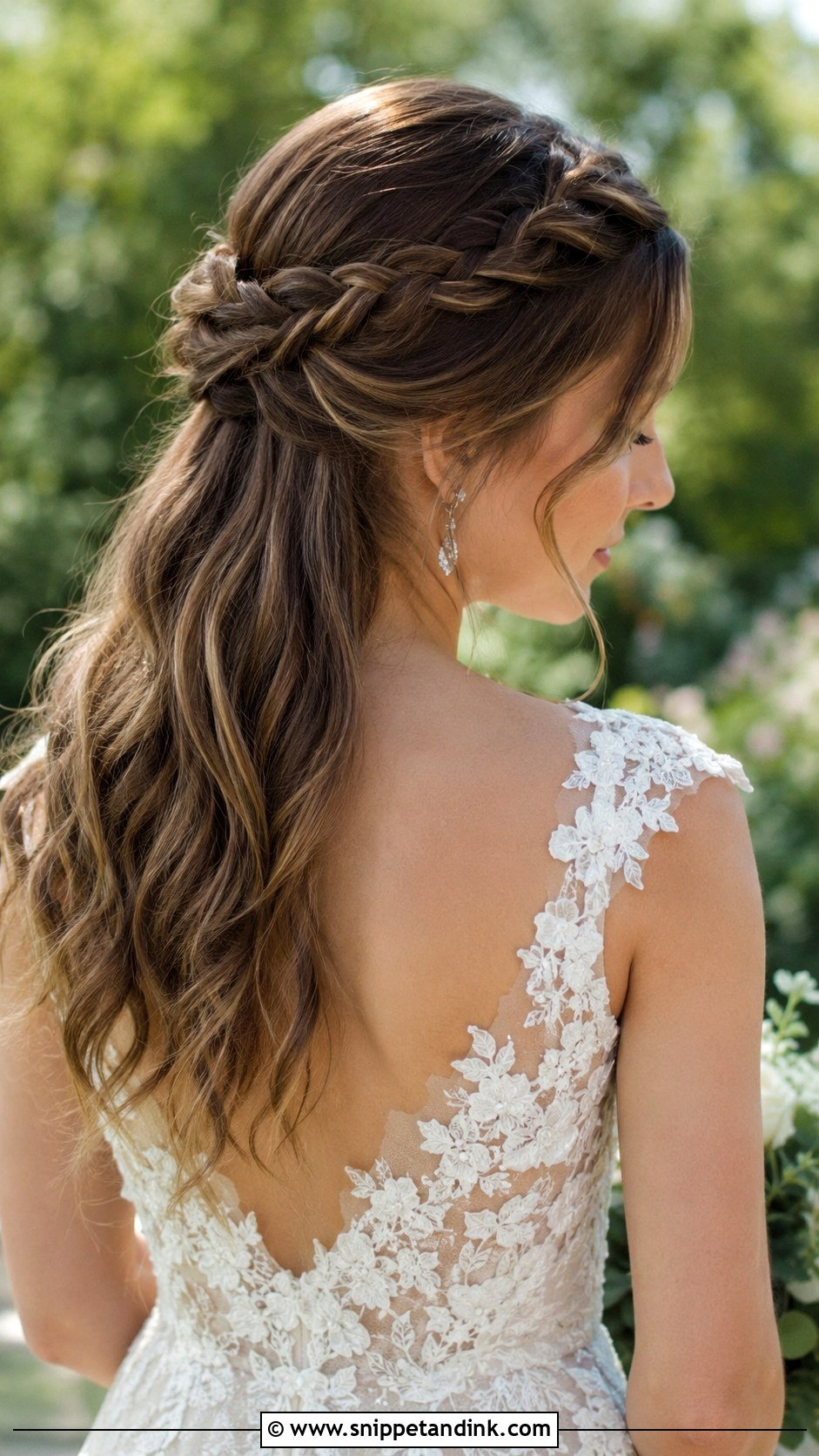 Half Up Half Down With Crown Braid - Snippet and Ink - 25 Half-Up Half-Down Wedding Hair Front Pic Ideas