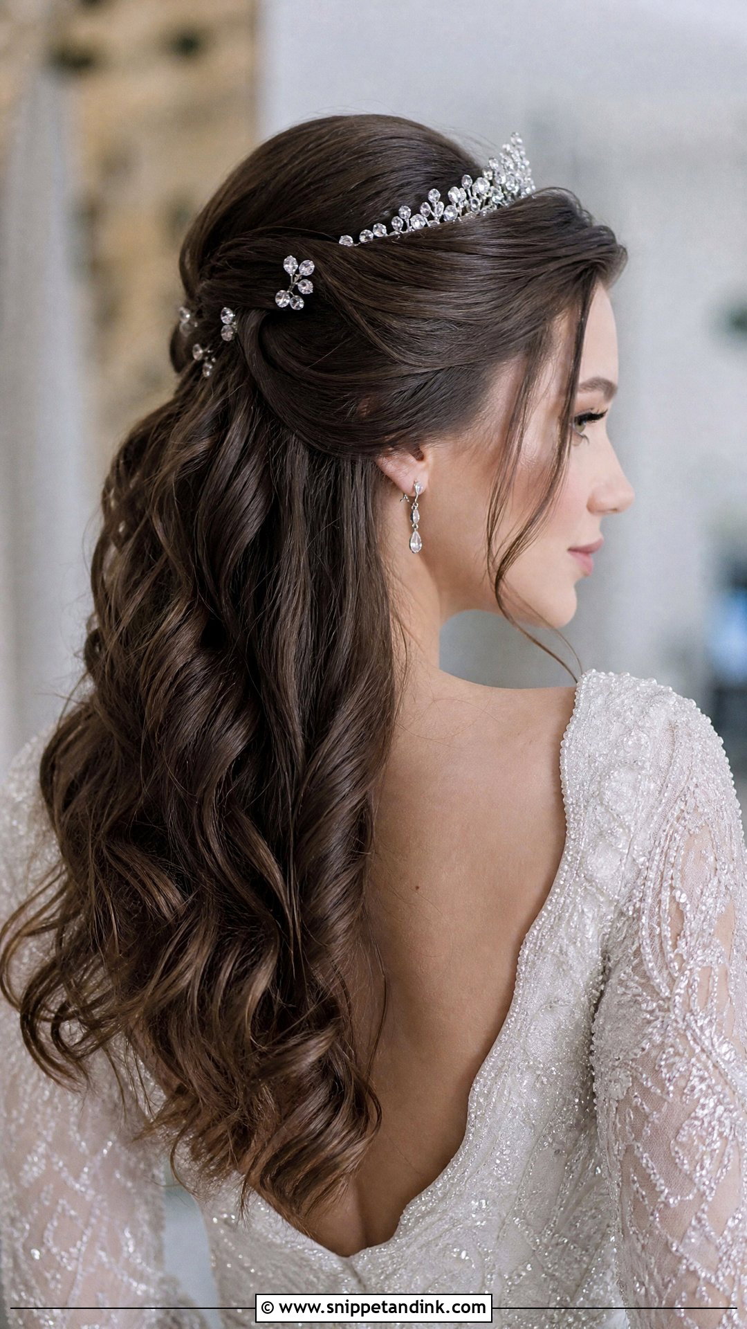 Half Up Half Down With Crystal Accessories - Snippet and Ink - 20 Half-Up Half-Down Wedding Hair Bride Ideas