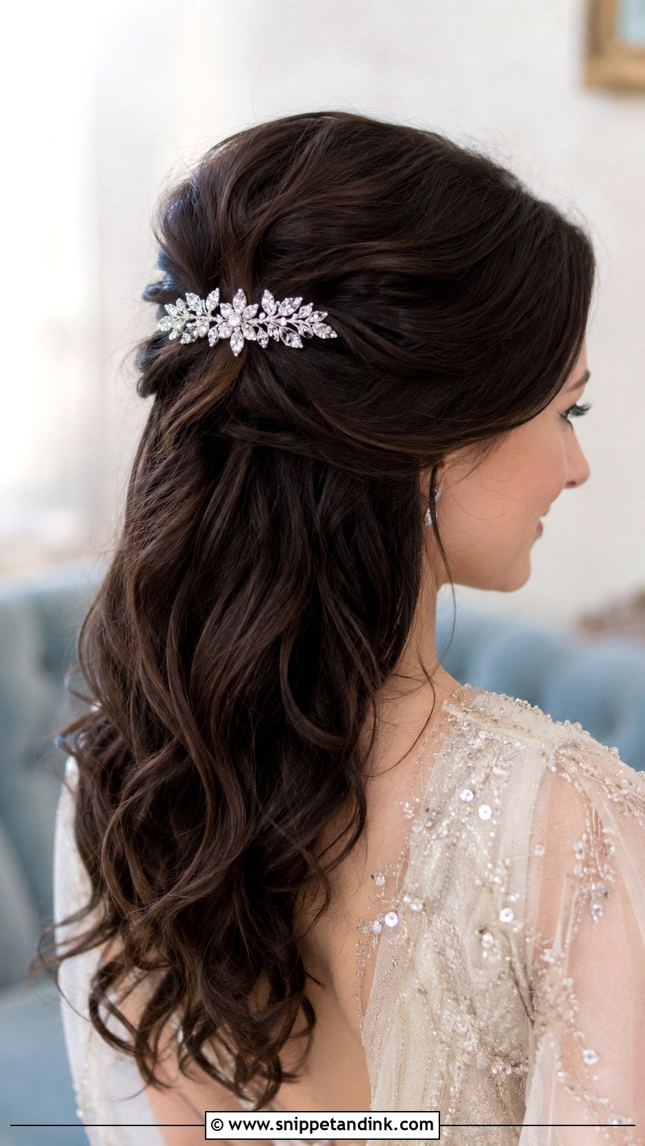 Half Up Half Down With Crystal Comb - Snippet and Ink - 25 Short Hair Half-Up Half-Down Wedding Hairstyles