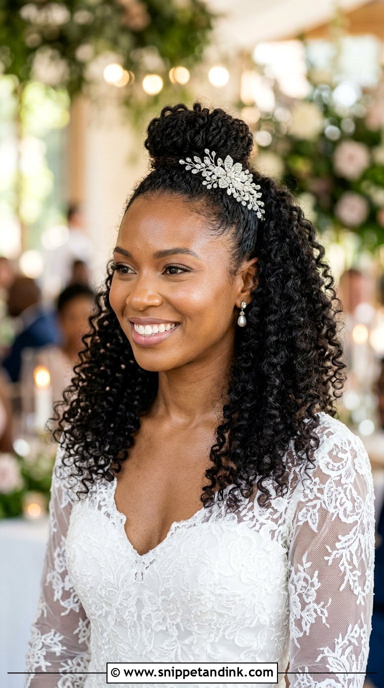 Half Up Half Down With Curls - Snippet and Ink - 20 Black Wedding Hair Ideas
