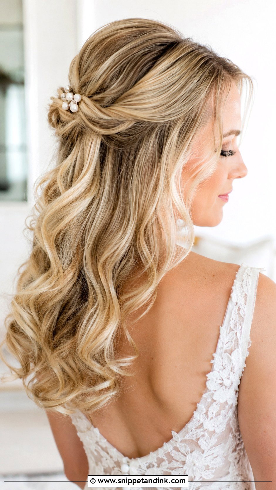 Half Up Half Down With Curls - Snippet and Ink - 20 Hair Styles for Medium Hair Wedding