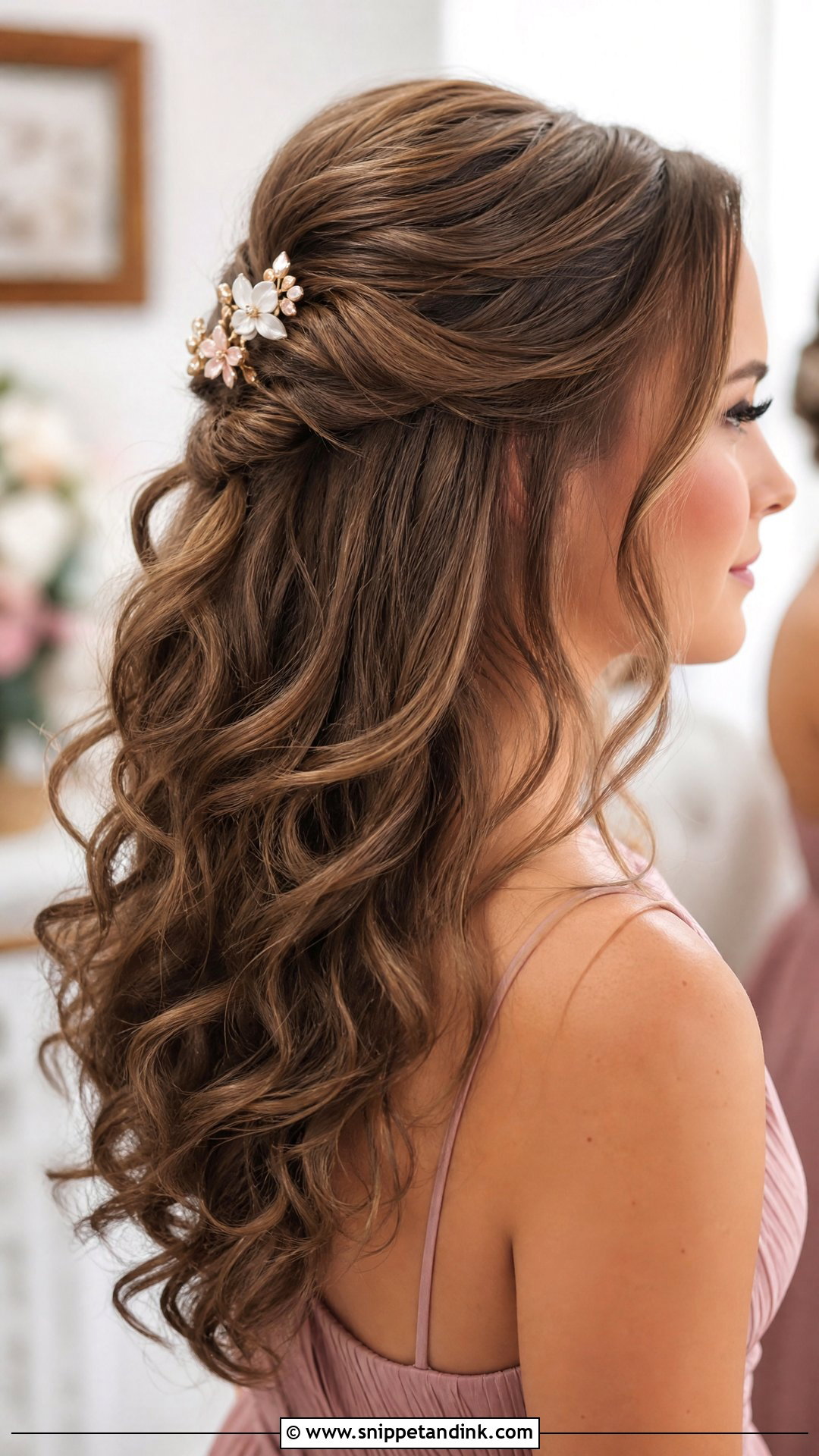 Half Up Half Down With Curls - Snippet and Ink - 20 Hairstyles for Bride Sister