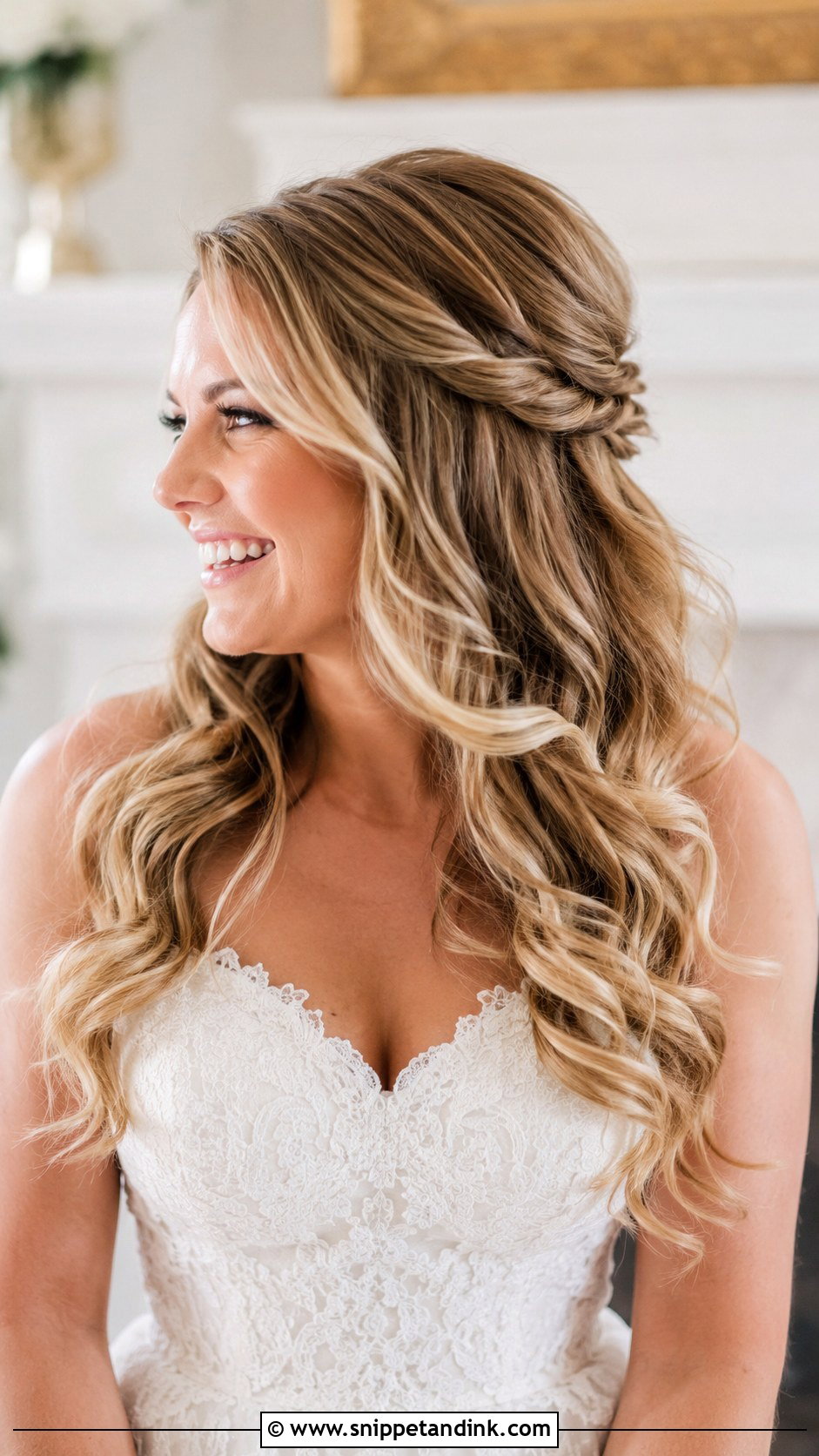 Half Up Half Down With Curls - Snippet and Ink - 20 Hairstyles for Weddings the Bride