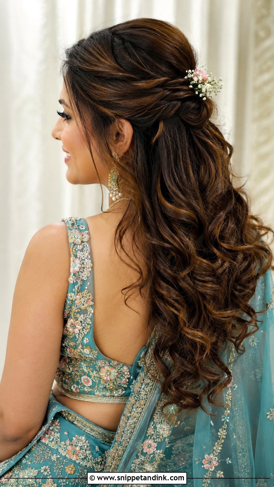 Half Up Half Down With Curls - Snippet and Ink - 20 Indian Hairstyles for Marriage Function