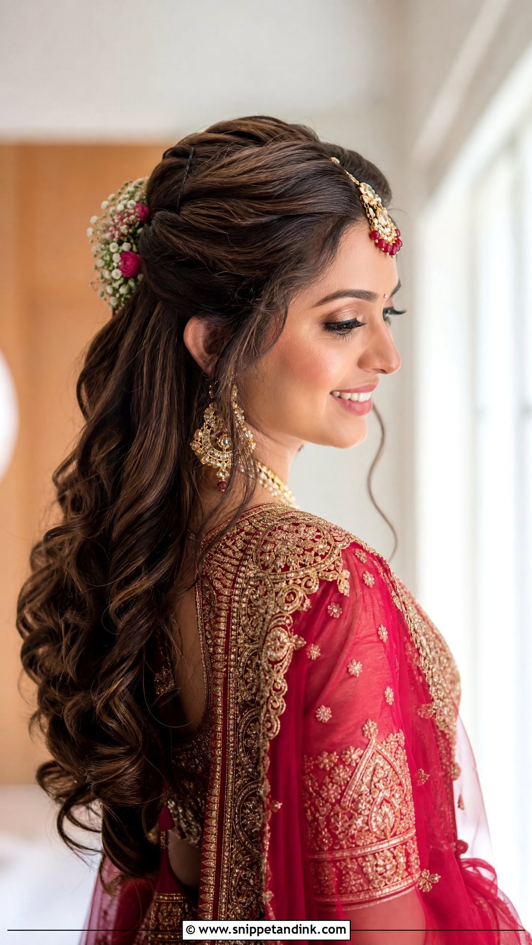 Half Up Half Down With Curls - Snippet and Ink - 20 Mandap Hairstyle for Bride Ideas
