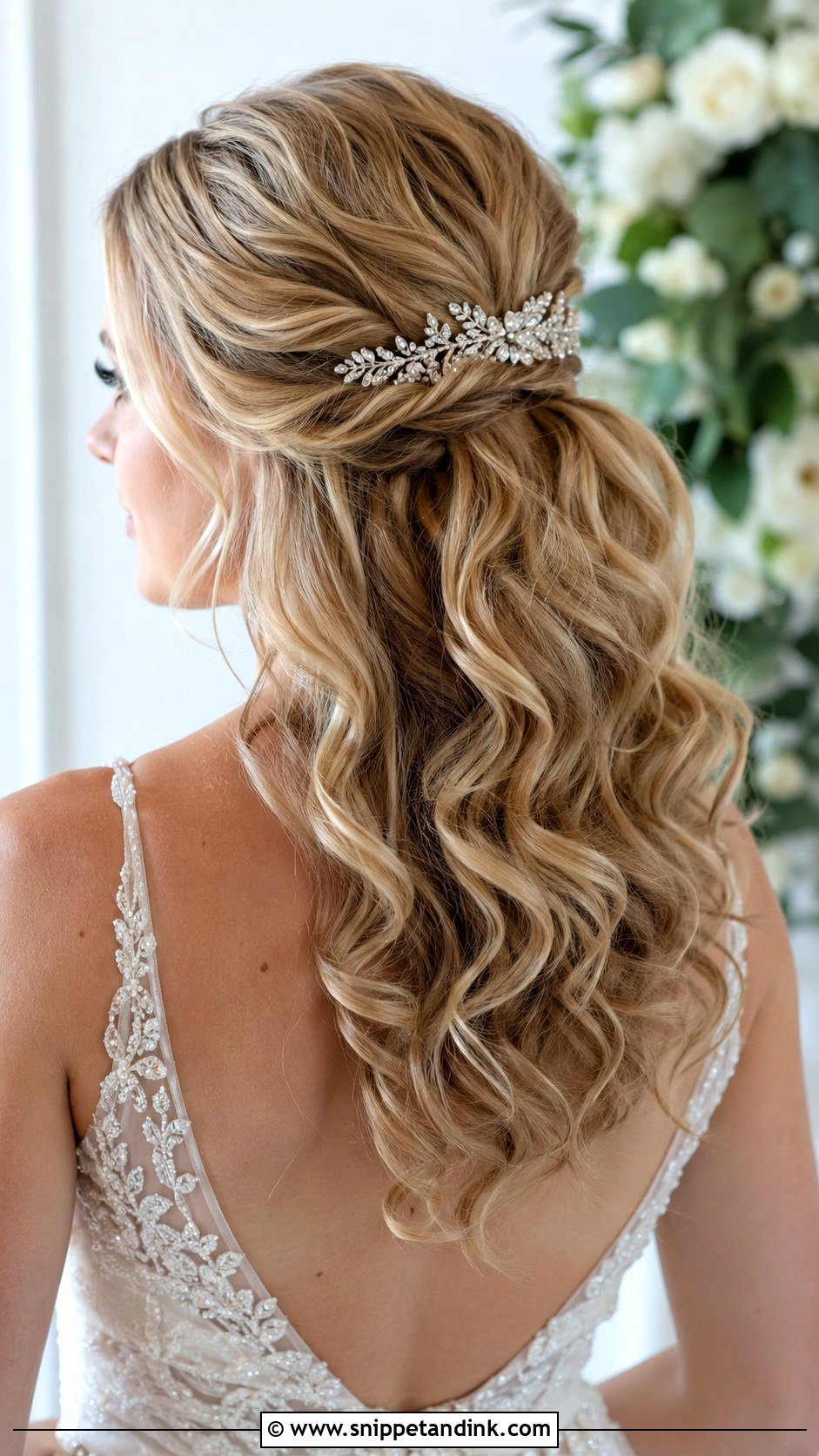 Half Up Half Down With Curls - Snippet and Ink - 20 Open Bridal Hairstyle Ideas