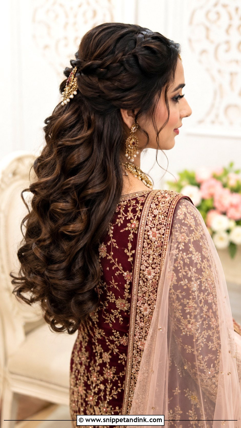 Half Up Half Down With Curls - Snippet and Ink - 20 Pakistani Barat Bridal Hair Styles