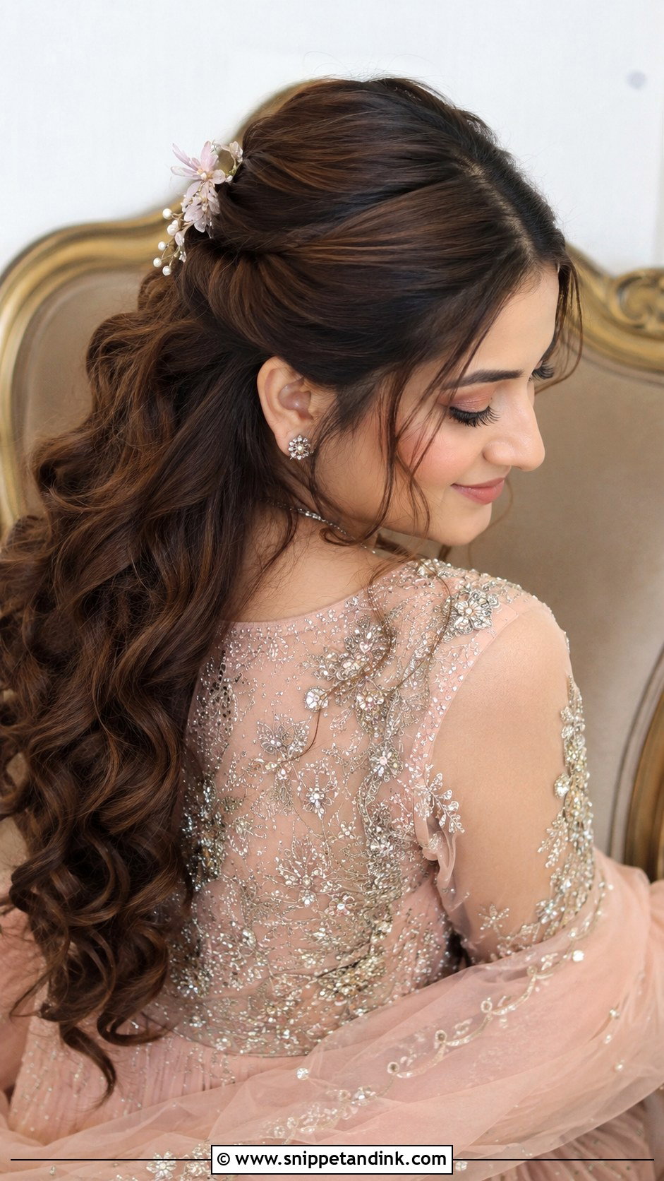 Half Up Half Down With Curls - Snippet and Ink - 20 Pakistani Bridal Hairstyles