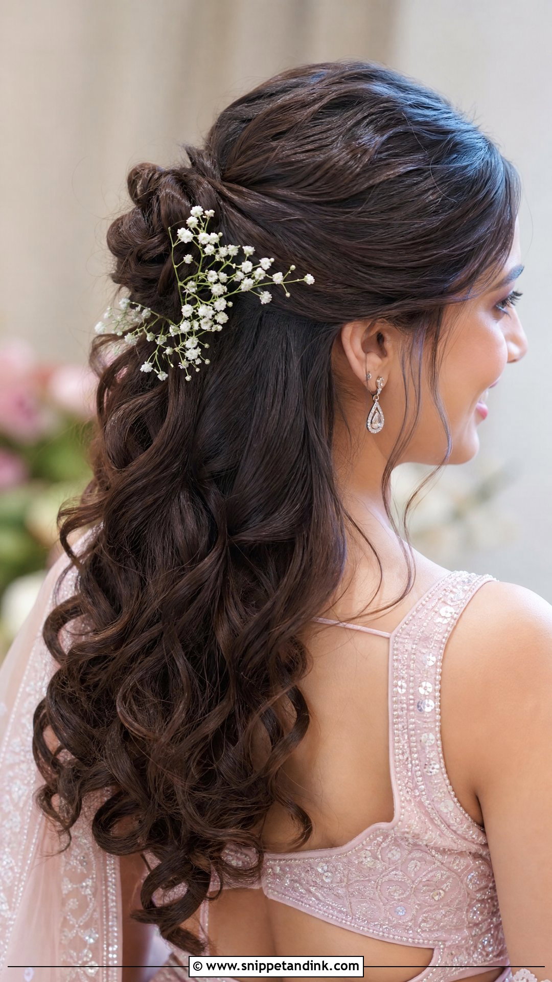 Half Up Half Down With Curls - Snippet and Ink - 20 Sangeet Bridal Hairstyles