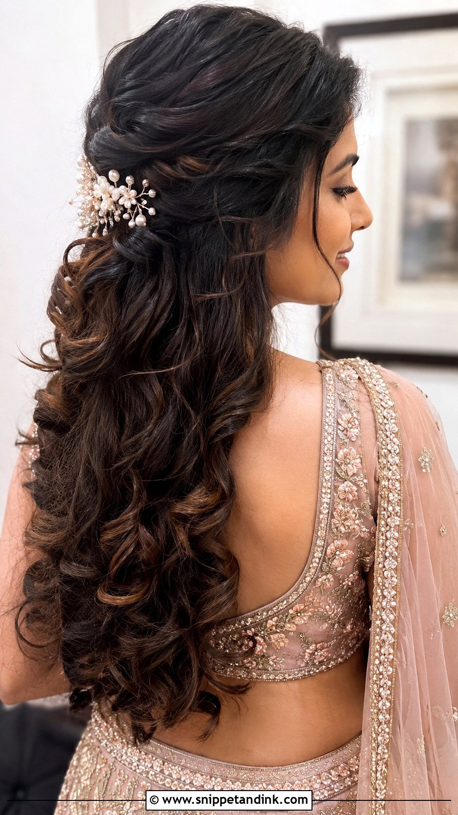 Half Up Half Down With Curls - Snippet and Ink - 20 Simple Hairstyles for Indian Wedding