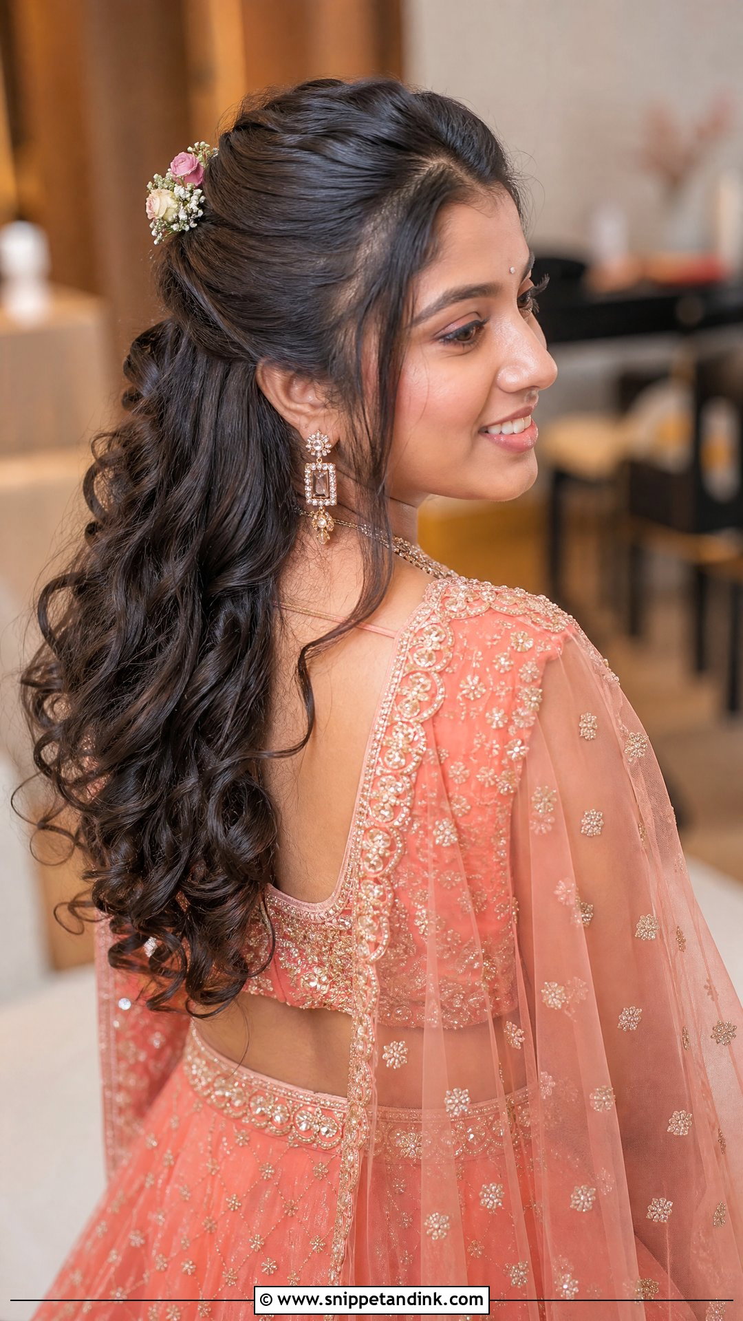 Half Up Half Down With Curls - Snippet and Ink - 20 Tamil Wedding Hairstyle Ideas