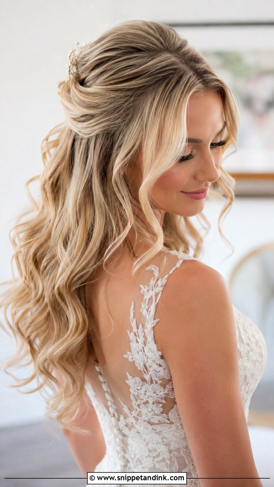 Half Up Half Down With Curls - Snippet and Ink - 20 Wedding Day Hairstyles for Bride