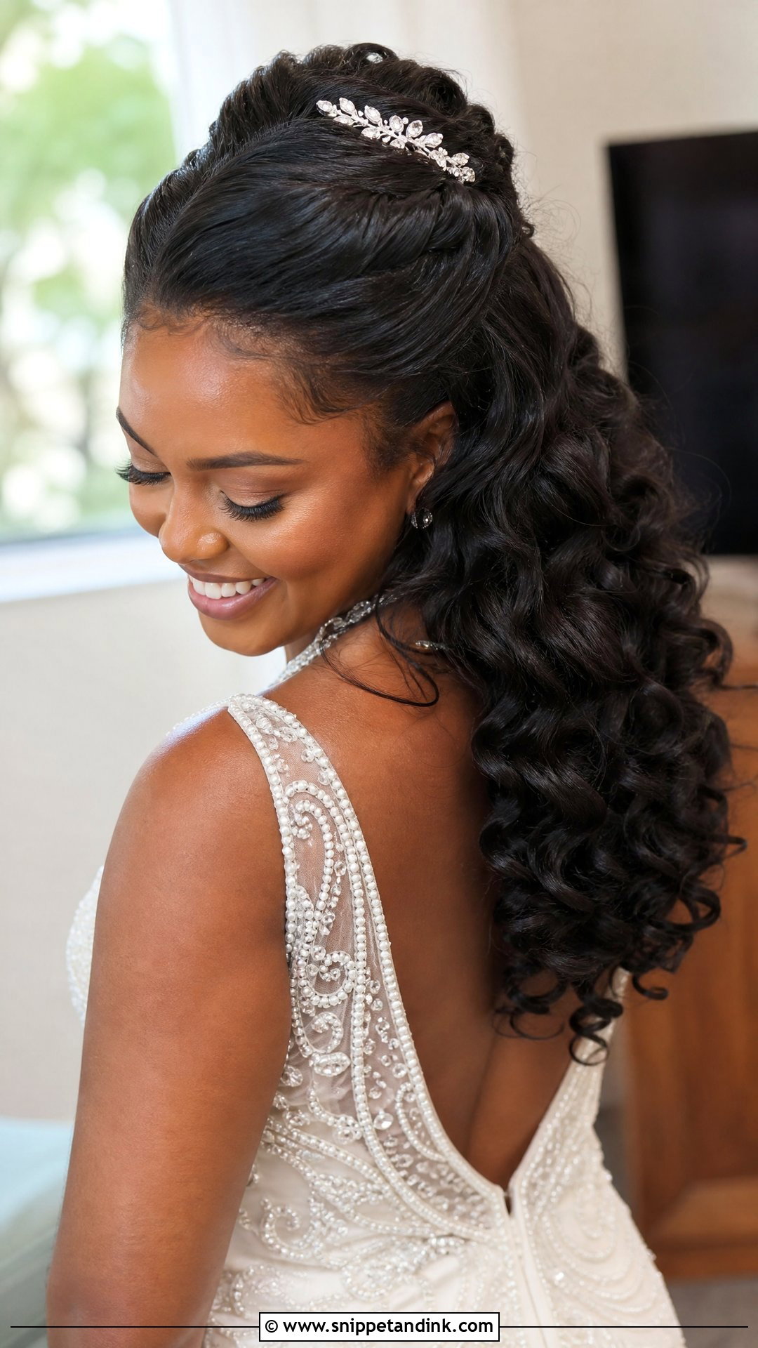 Half Up Half Down With Curls - Snippet and Ink - 20 Wedding Hair Black Hair Ideas