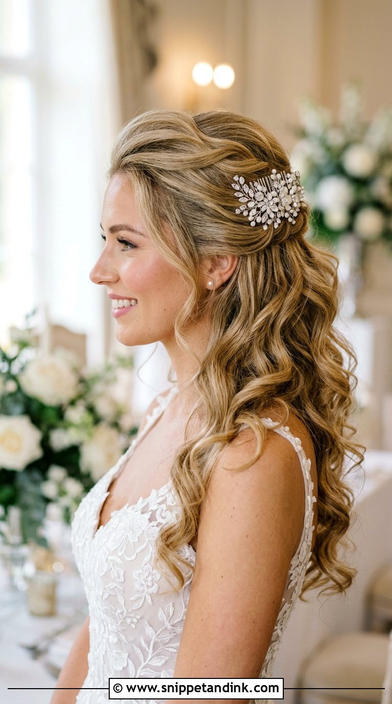 Half Up Half Down With Curls - Snippet and Ink - 20 Bride Hair Up Ideas