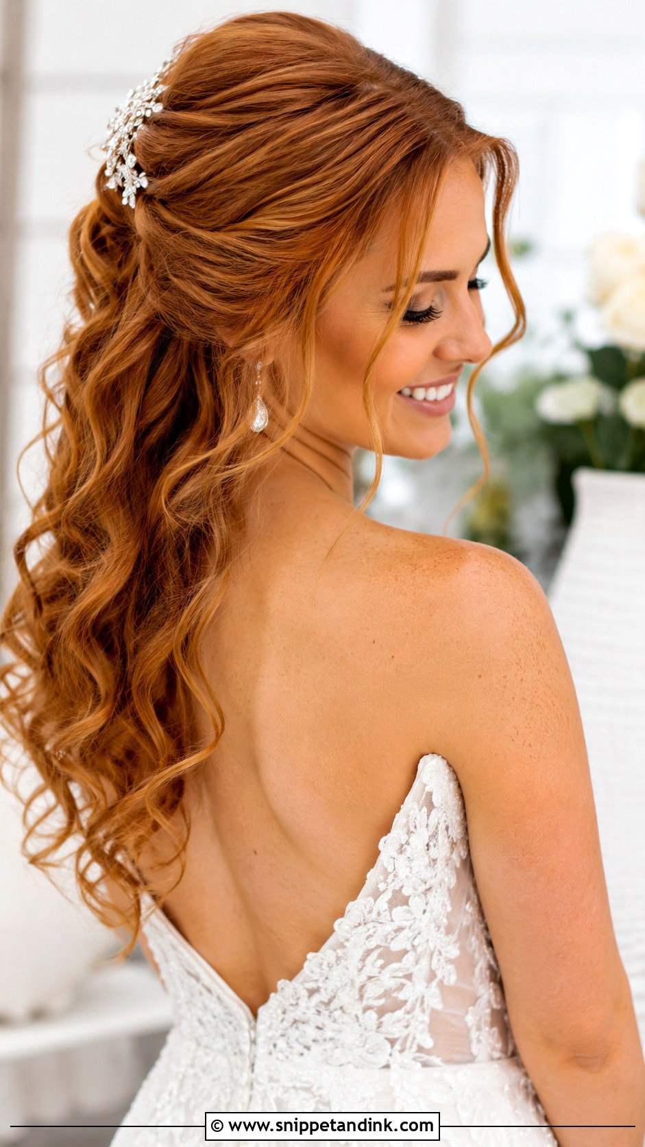 Half Up Half Down With Curls - Snippet and Ink - 20 Winter Wedding Hair Ideas